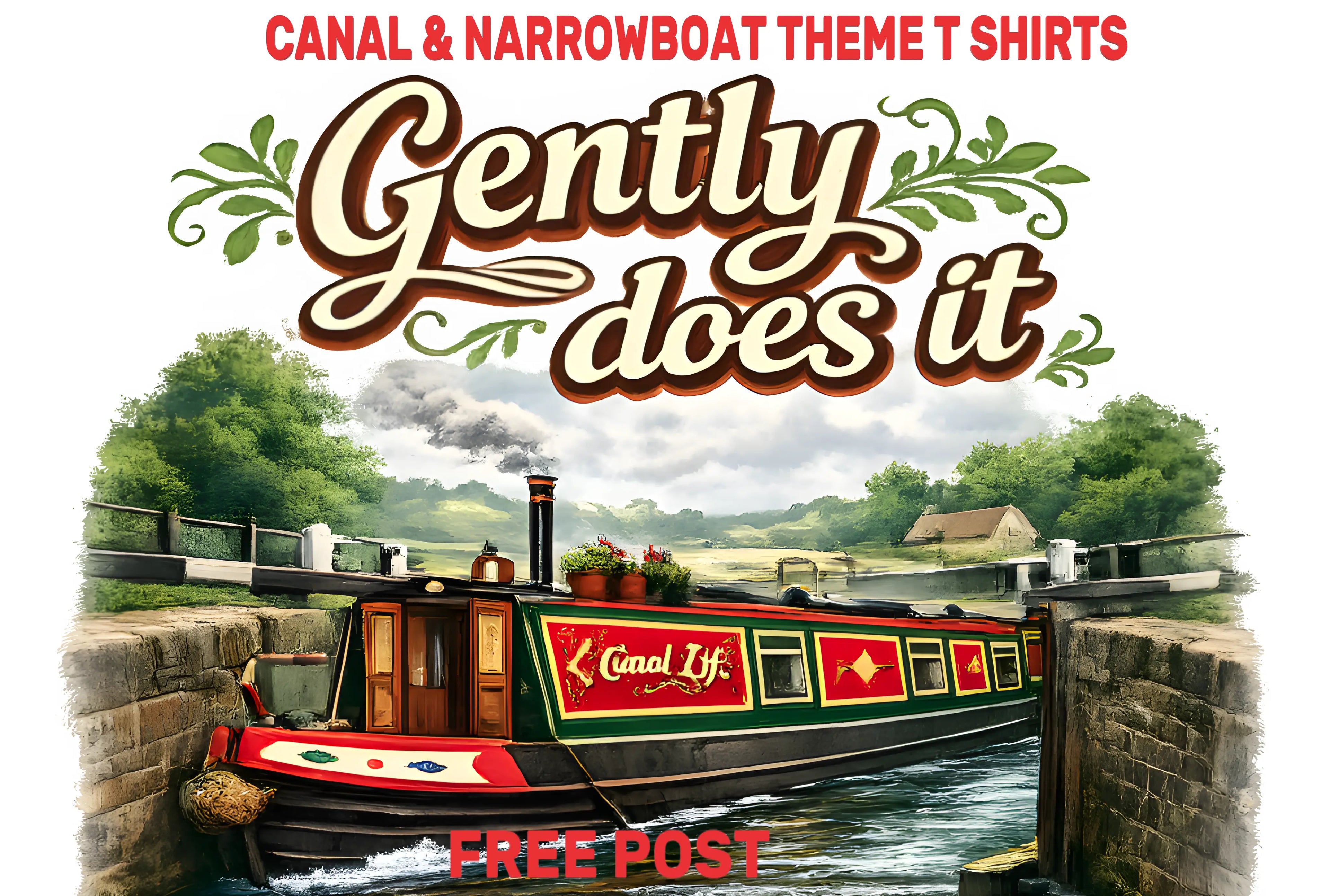 colourful image of canal narrow boat leaving a lock