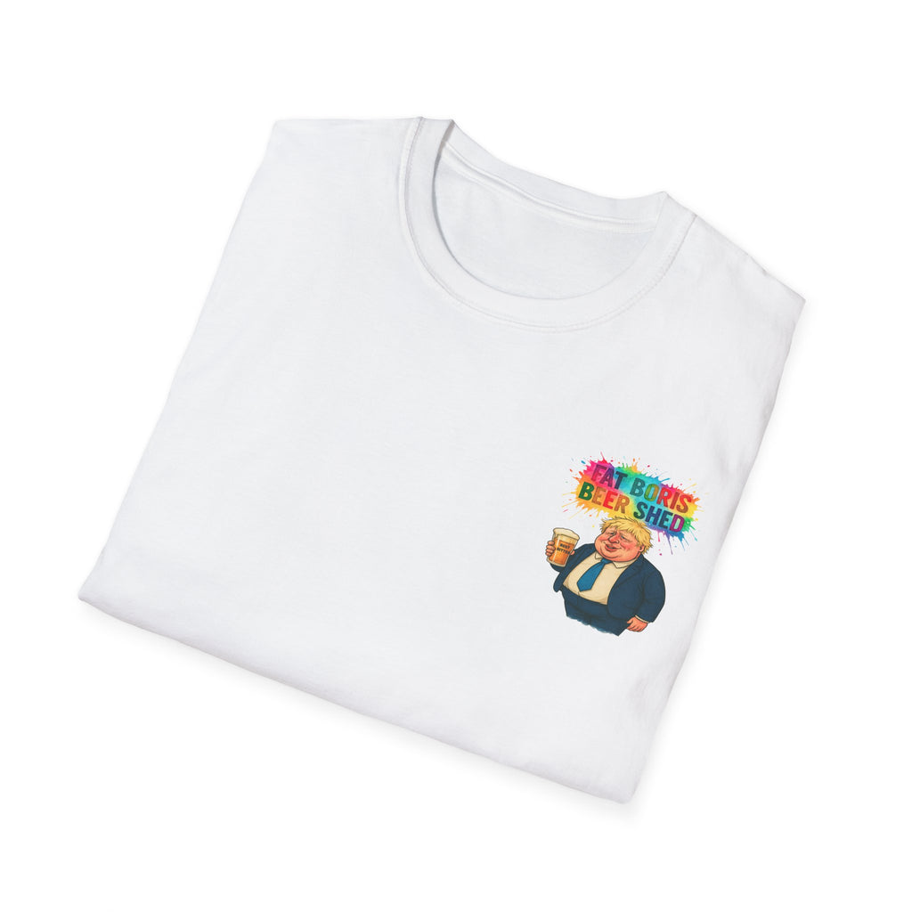 FOLDED White t-shirt with a FAT  graphic design on a white back grounder POCKET GRAPHIC