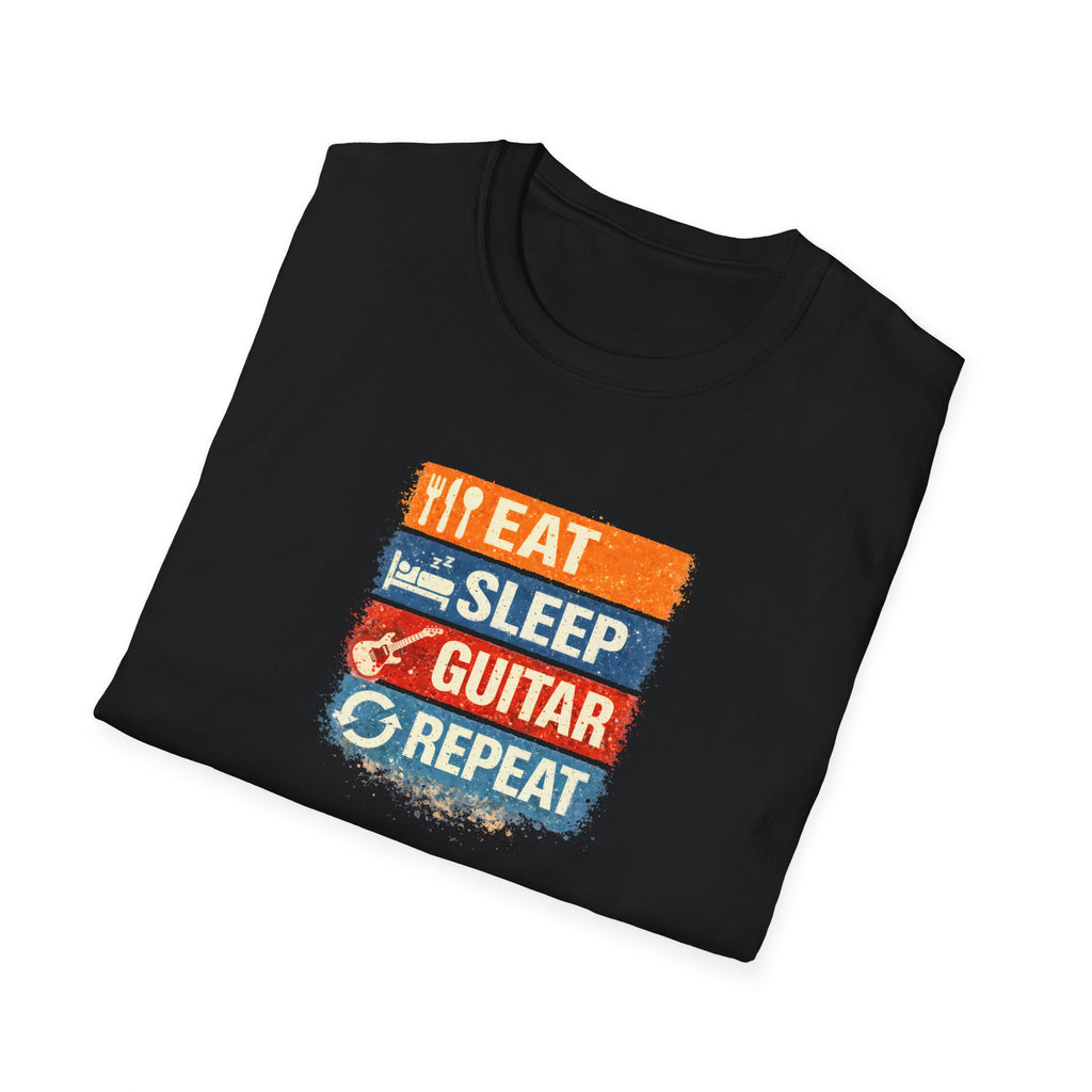 Eat Sleep Guitar Repeat T-Shirt - Retro Music Tee for Guitarists