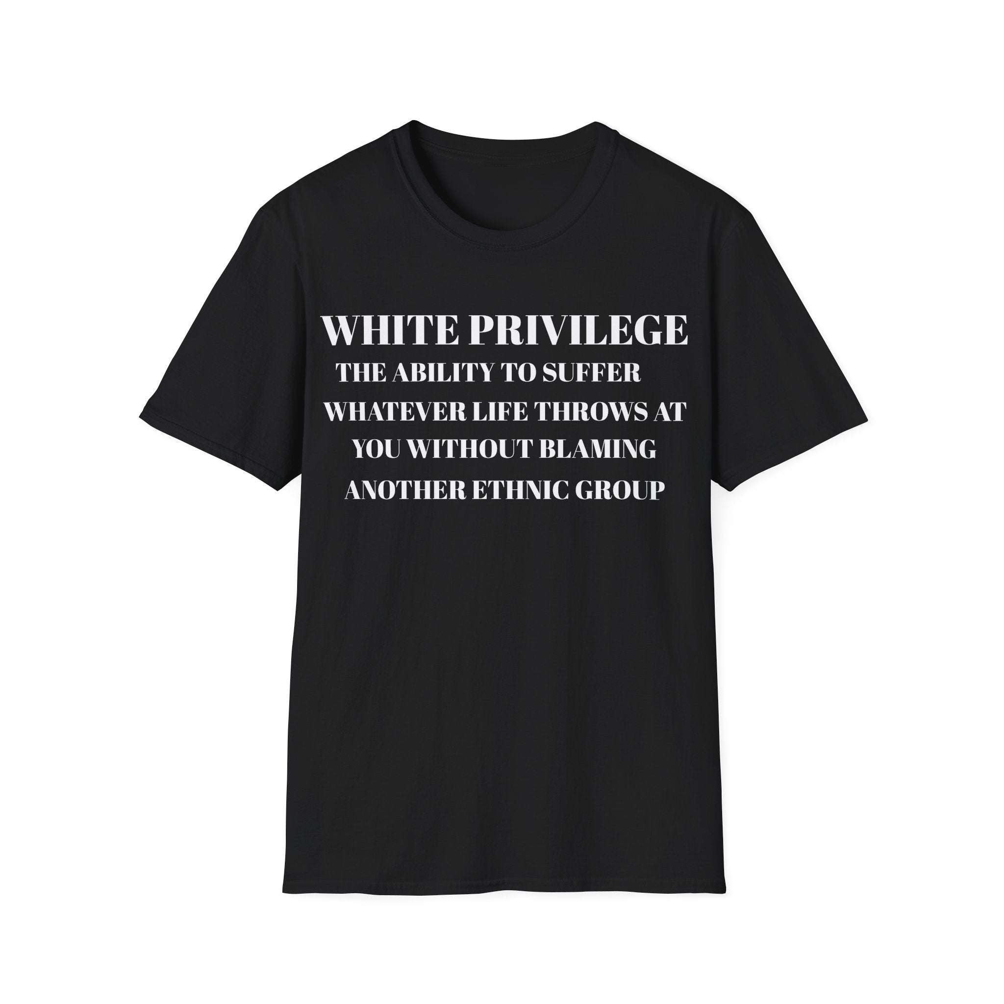 Black t shirt with text White Privilege Awareness Unisex Softstyle Tee, Social Justice Shirt, Activist