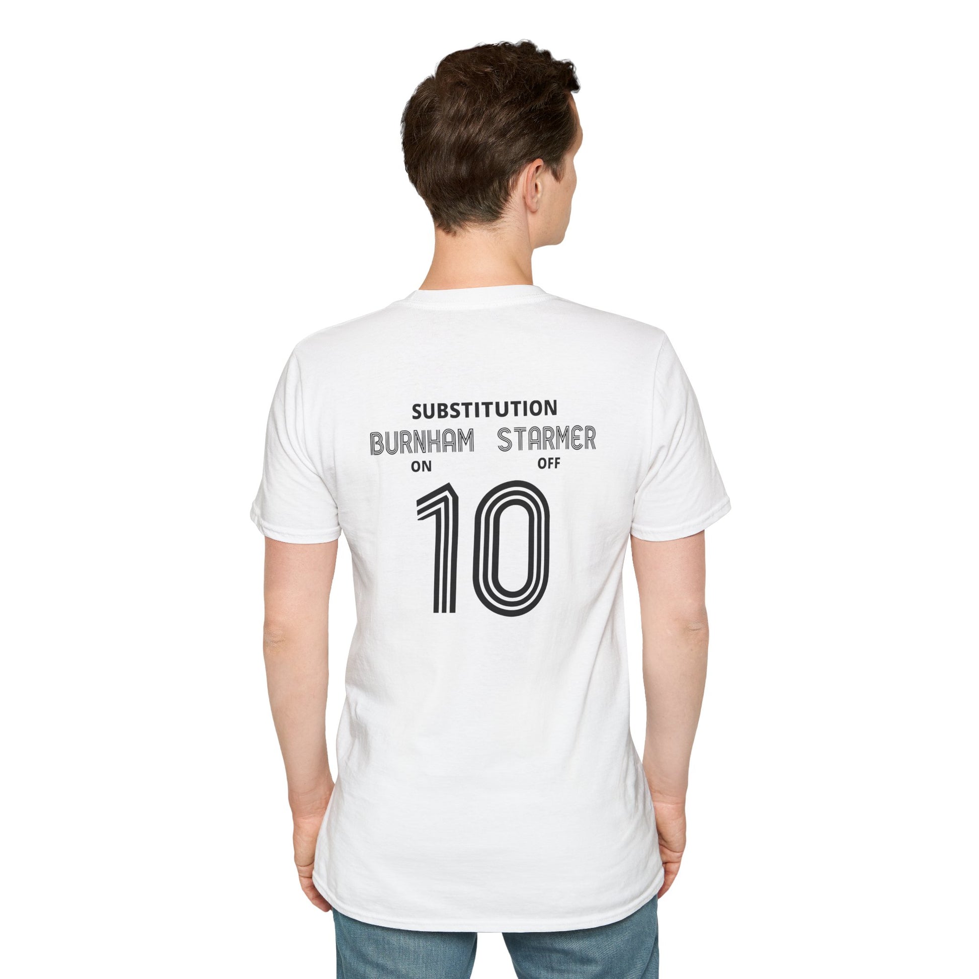 Political Football T-Shirt | Substitution Burnham On Starmer Off | Satire Tee Printify