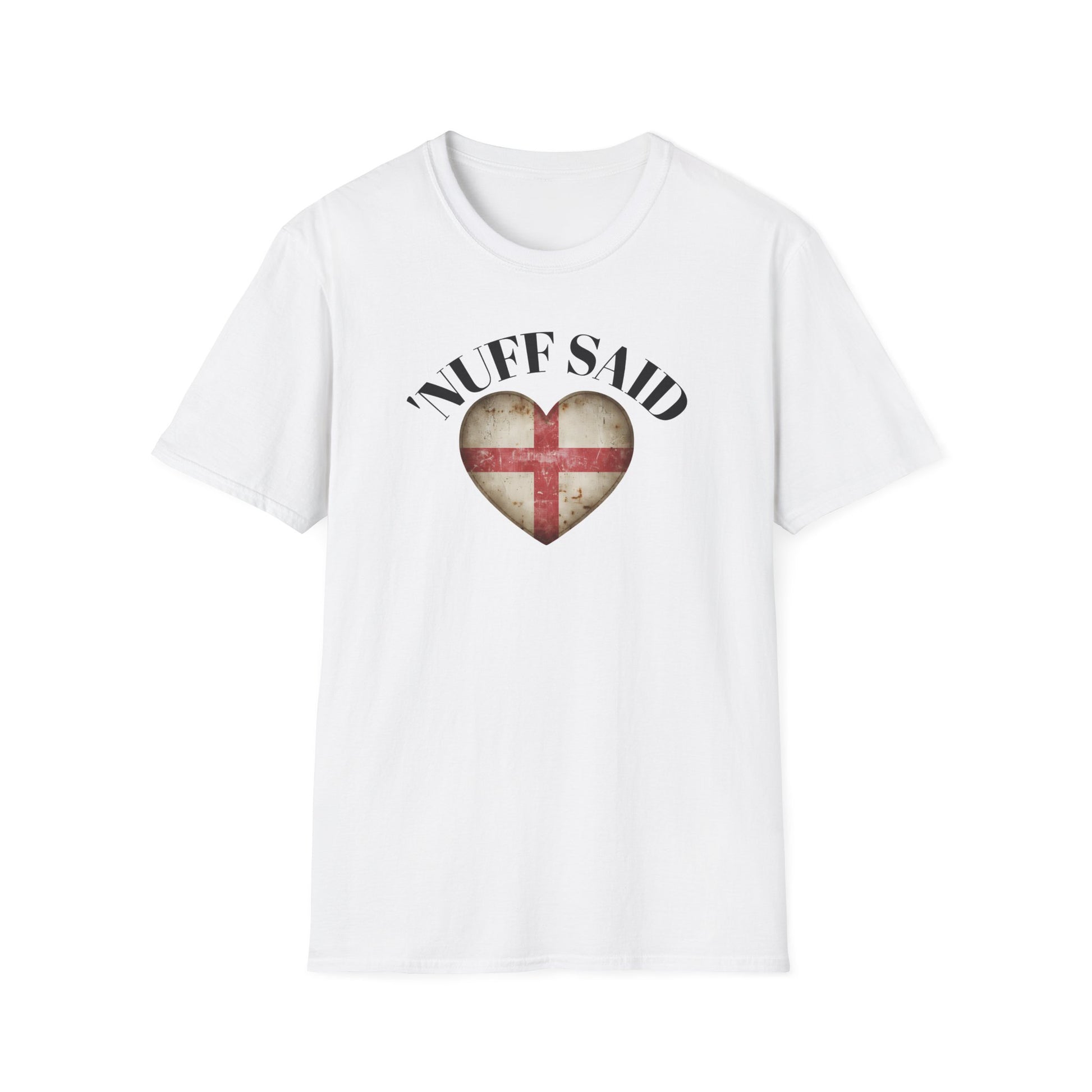 Nuff Said heart shape vintage St. George flag, white T-Shirt Vintage St George Flag Distressed Heart Shape