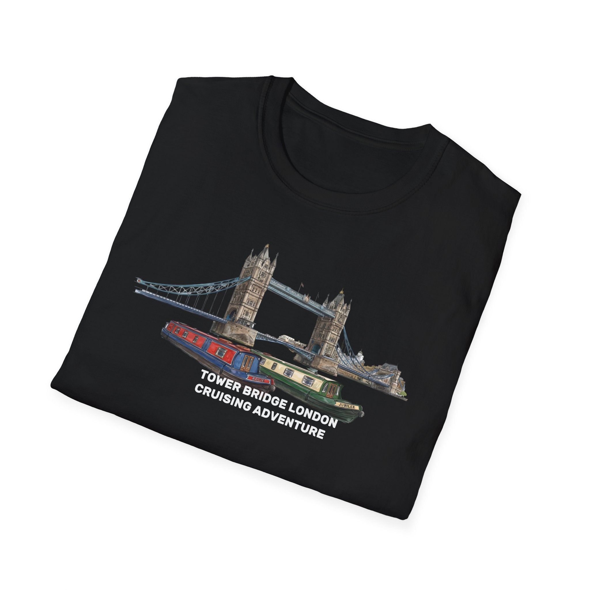 Tower Bridge London T-Shirt –Canal Narrowboat Thames River Cityscape Graphic Tee Printify