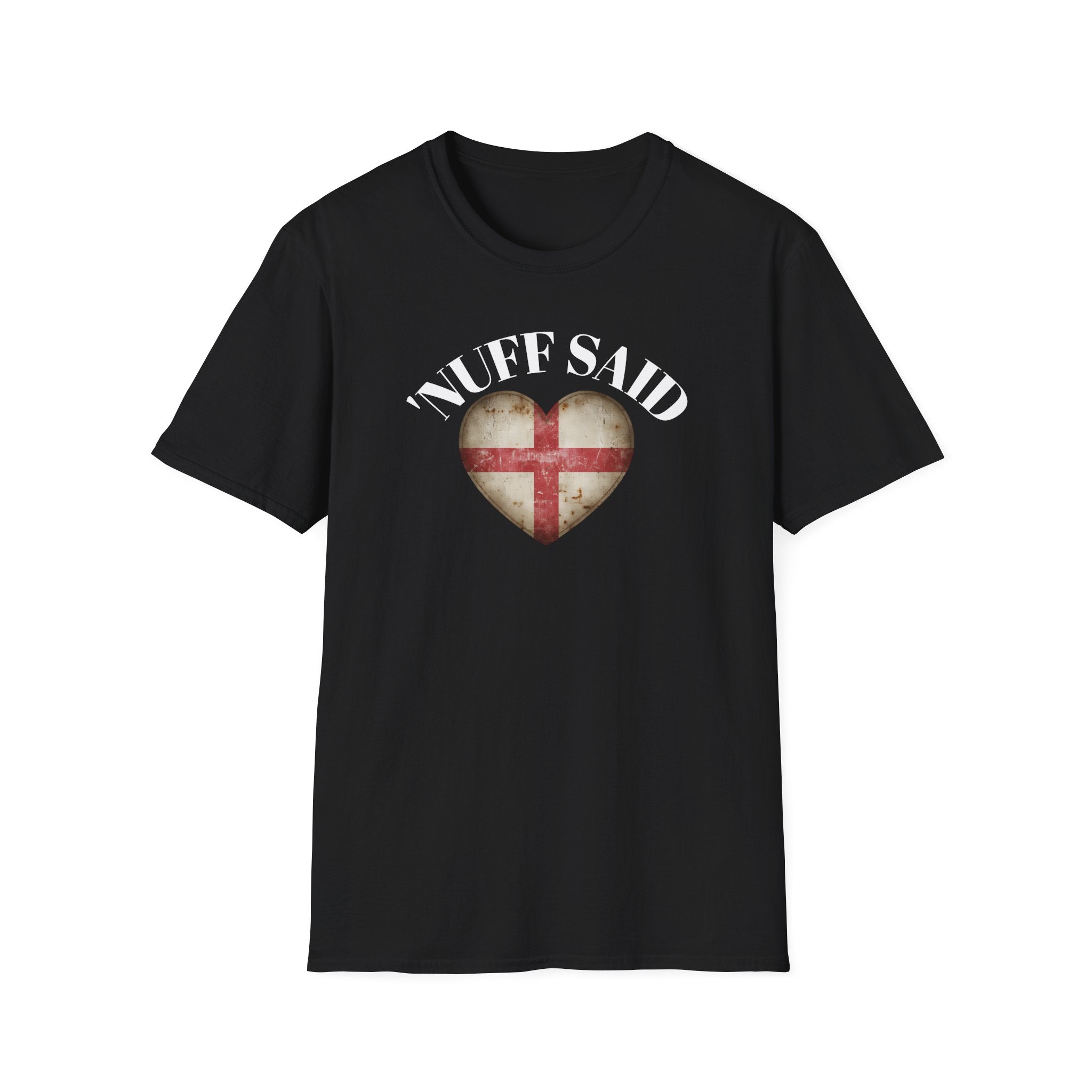 Nuff Said heart shape vintage St. George flag, Black T-Shirt Vintage St George Flag Distressed Heart Shape