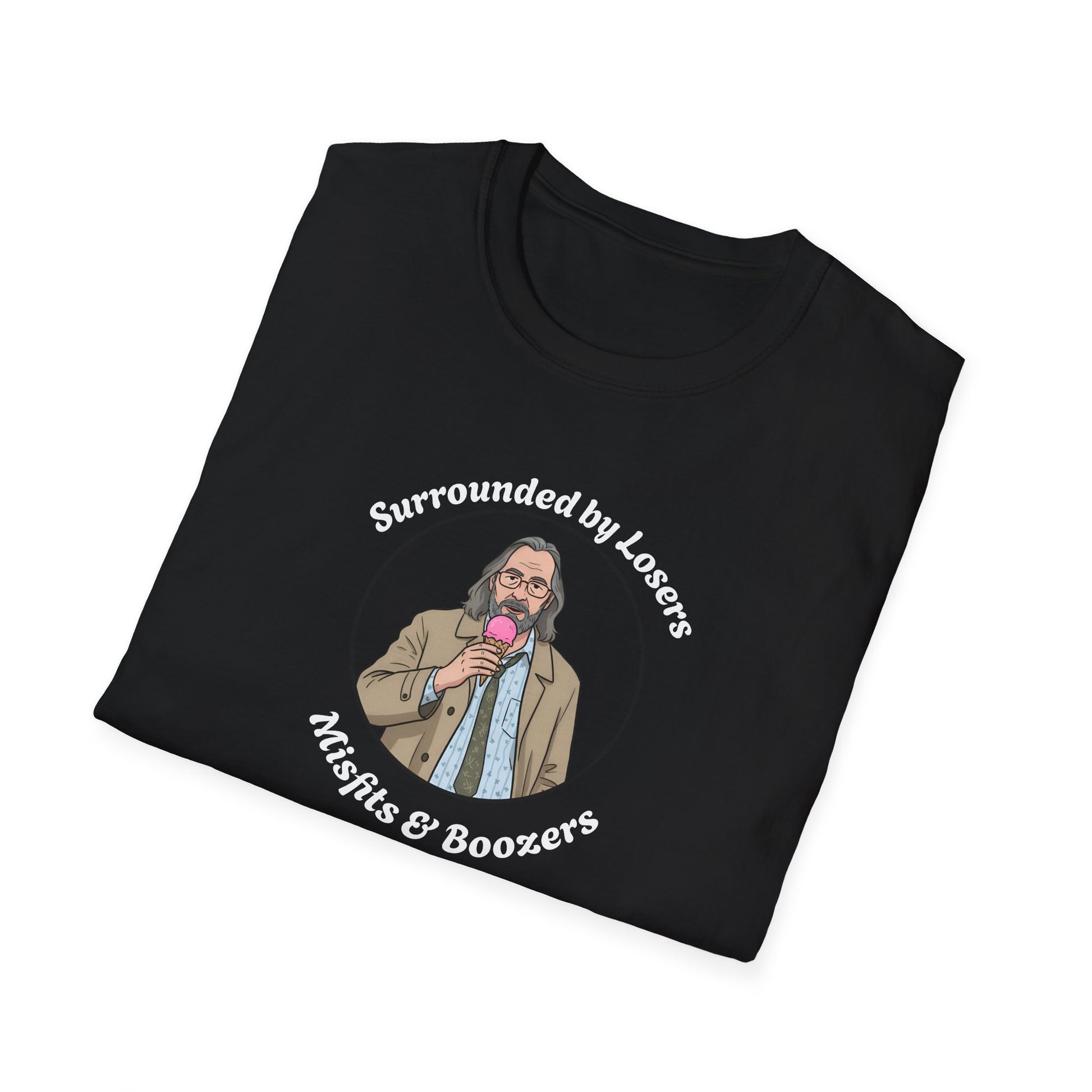 Folded Slow Horses Jackson Lamb T-Shirt — 'Losers, Misfits & Boozers' Design
