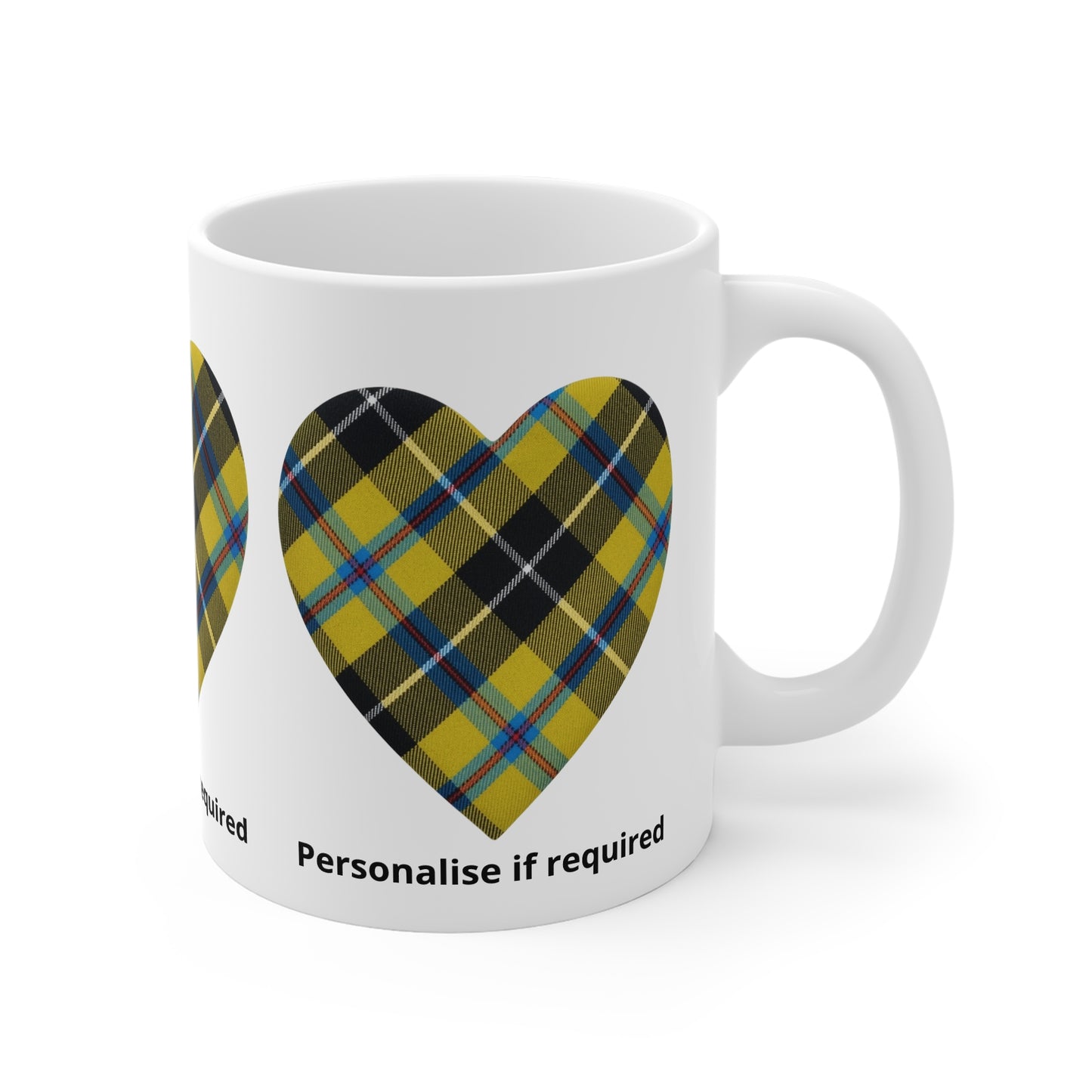 Cornish Tartan Heart Mug - Personalised 11oz Ceramic Coffee Cup | Fat Boris Personalised Collection Printify