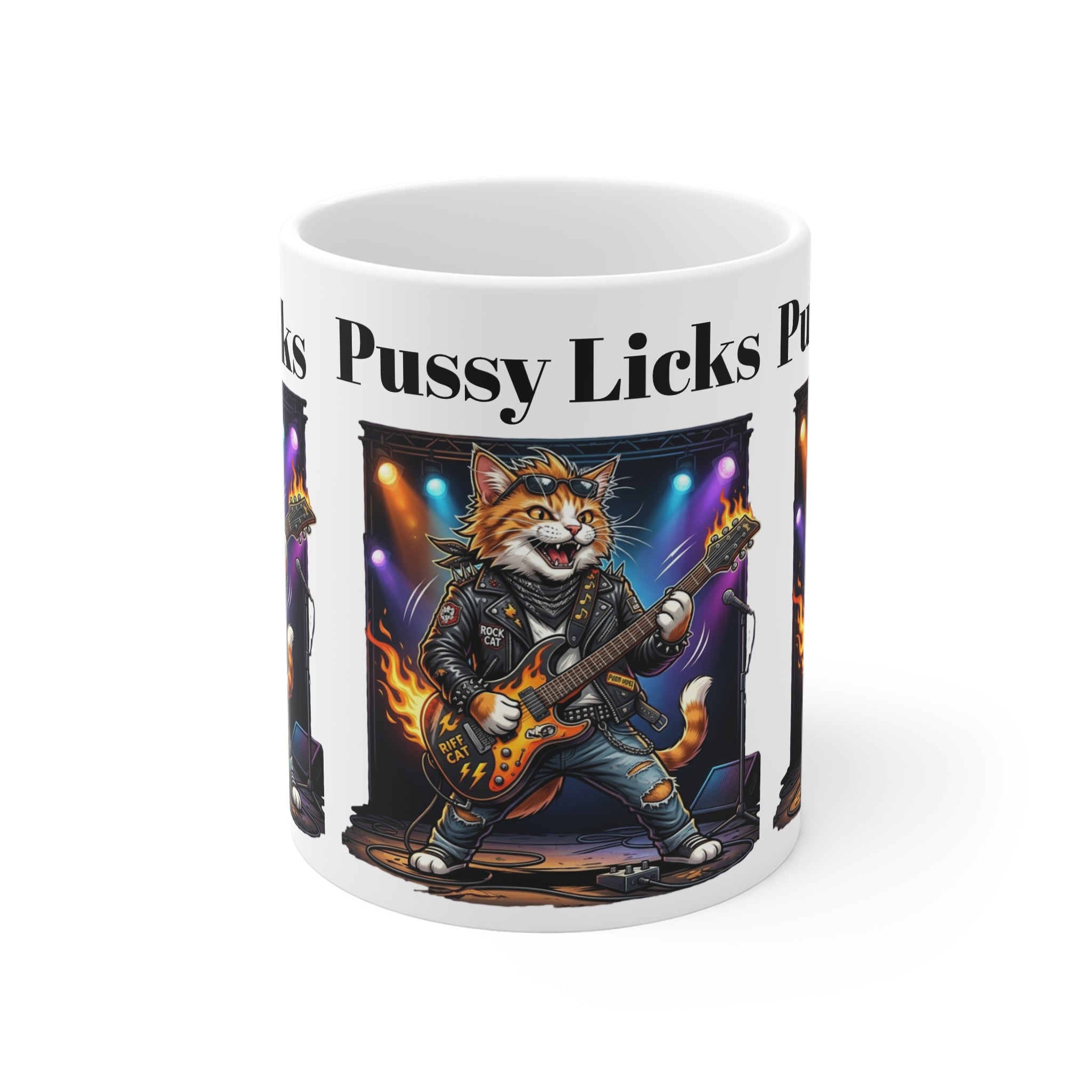 Pussy Licks Rock Cat Guitarist Mug – Funny Rock Band Coffee Cup 