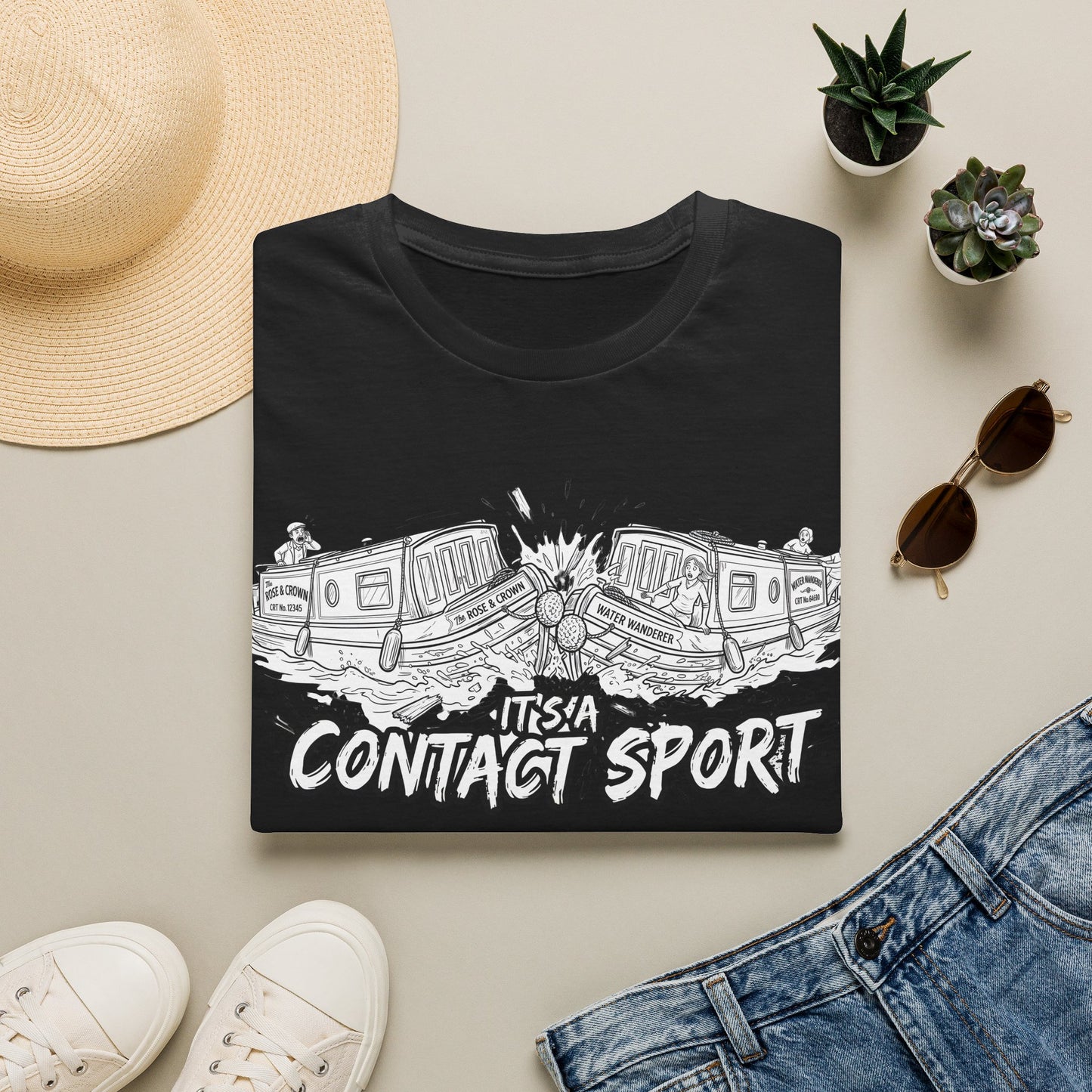 T-Shirt — "It's a Contact Sport"Canal Narrowboat Collision Graphic Tee 