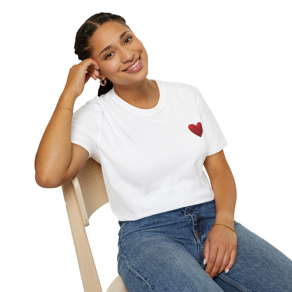 Red Glitter Heart Pocket T-Shirt — Valentine Gift Printify