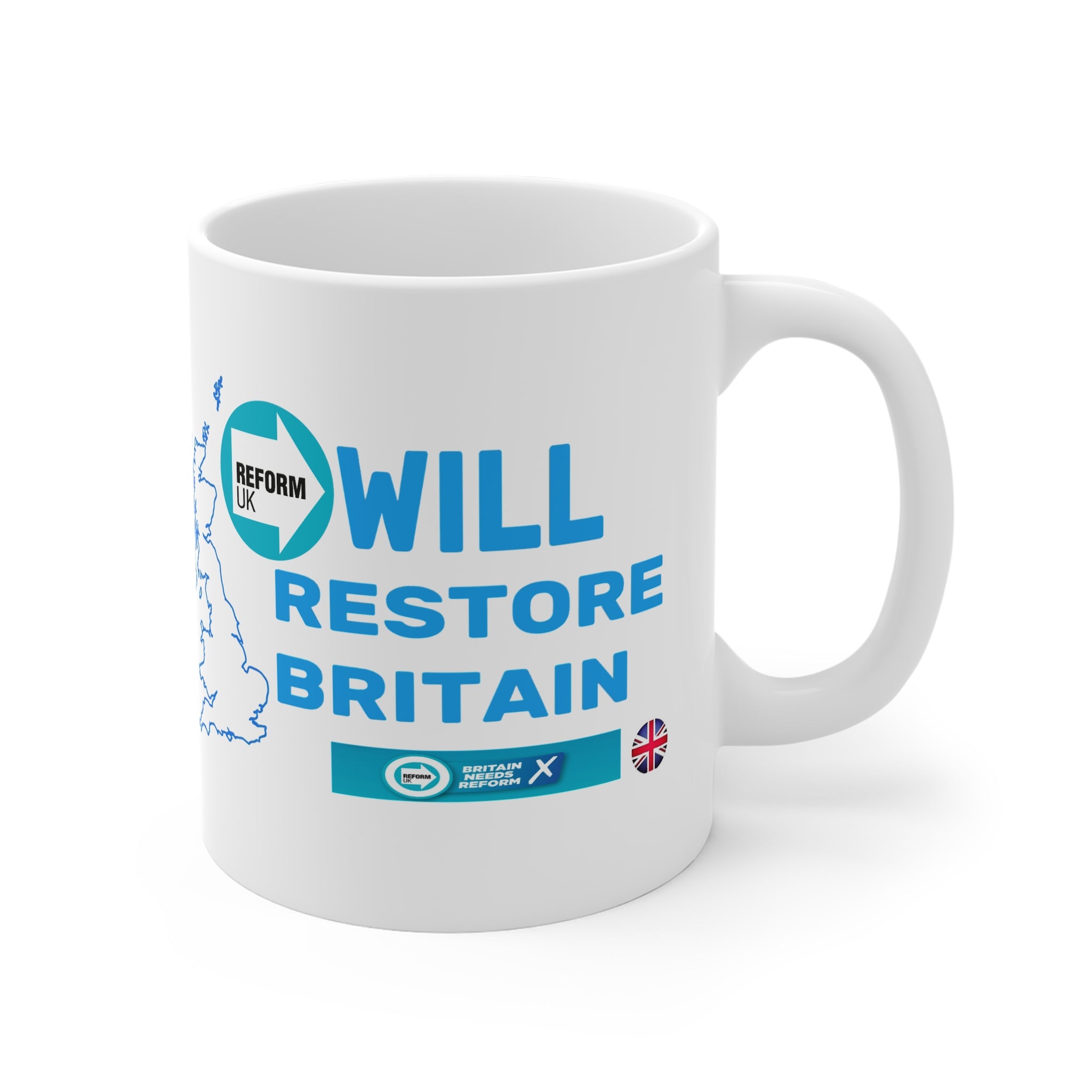 Reform UK 'Will Restore Britain' 11oz Mug Pulitical Satire Printify