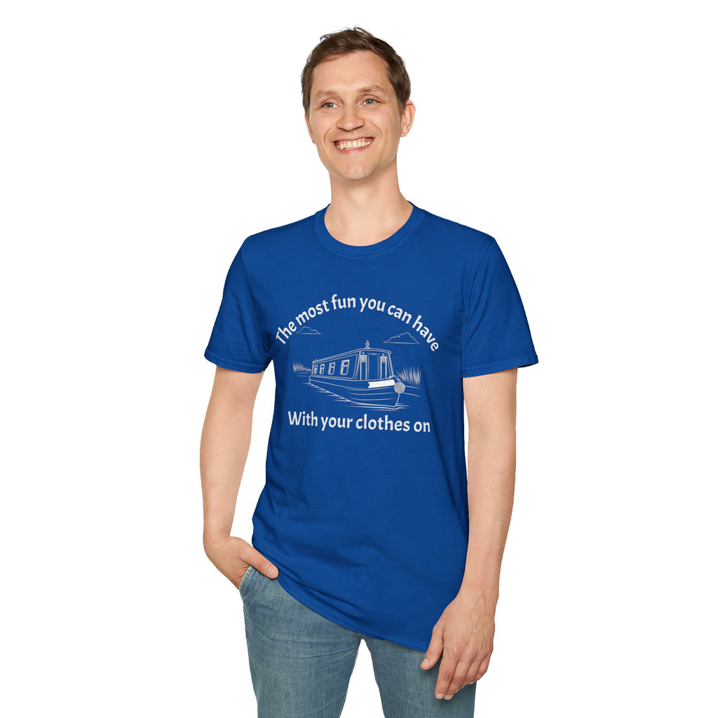 Funny Narrowboat T-Shirt - "The Most Fun You Can Have With Your Clothes On" | Fat Boris Store Printify