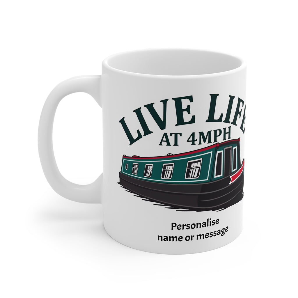 Live Life at 4MPH Canal Boat Mug — Personalised Canal Boat Gift Printify