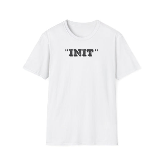 White t-shirt with 'INIT' text on a white background