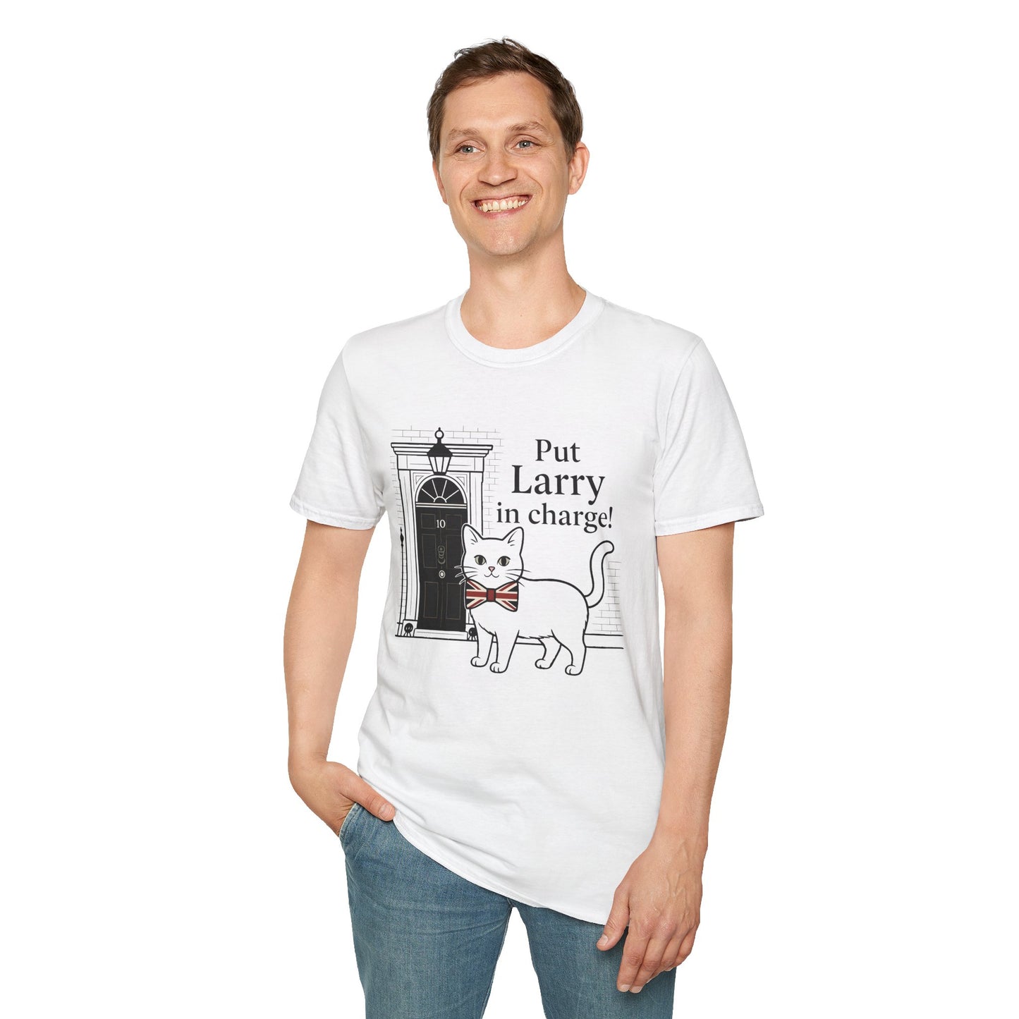 Put Larry in Charge T-Shirt | Political Satire Softstyle Gildan Tee | 10 Downing Street Cat Printify