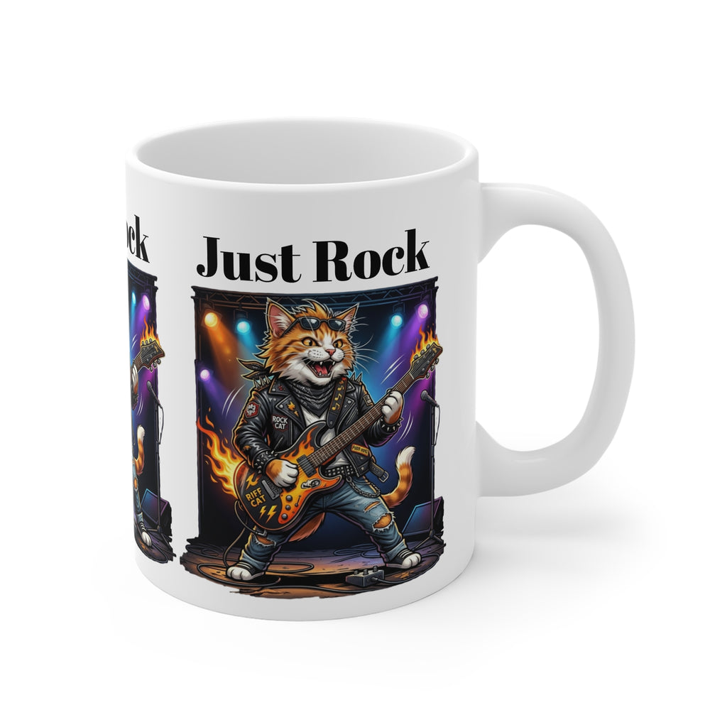 Just Rock Cat Guitar Mug — Funny Rocker Cat Coffee Cup Printify