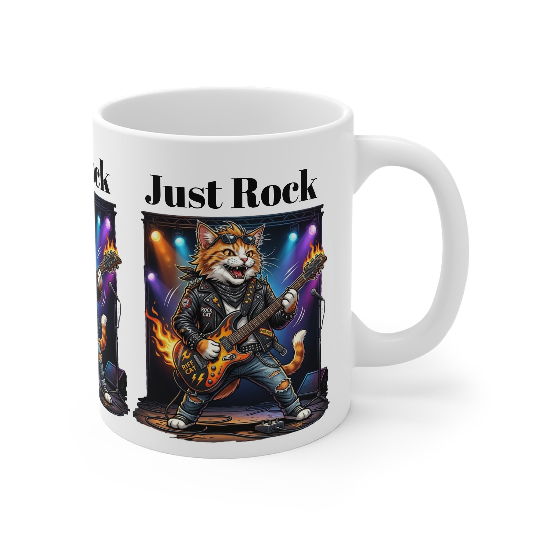 Just Rock Cat Guitar Mug — Funny Rocker Cat Coffee Cup Printify