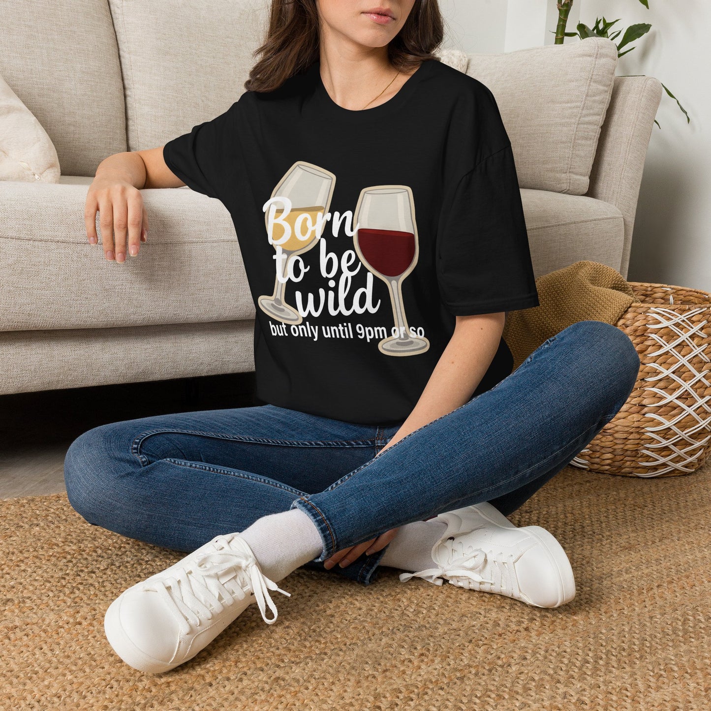 Born to Be Wild But Only Until 9pm or So Wine T-Shirt | Gildan Softstyle Printify