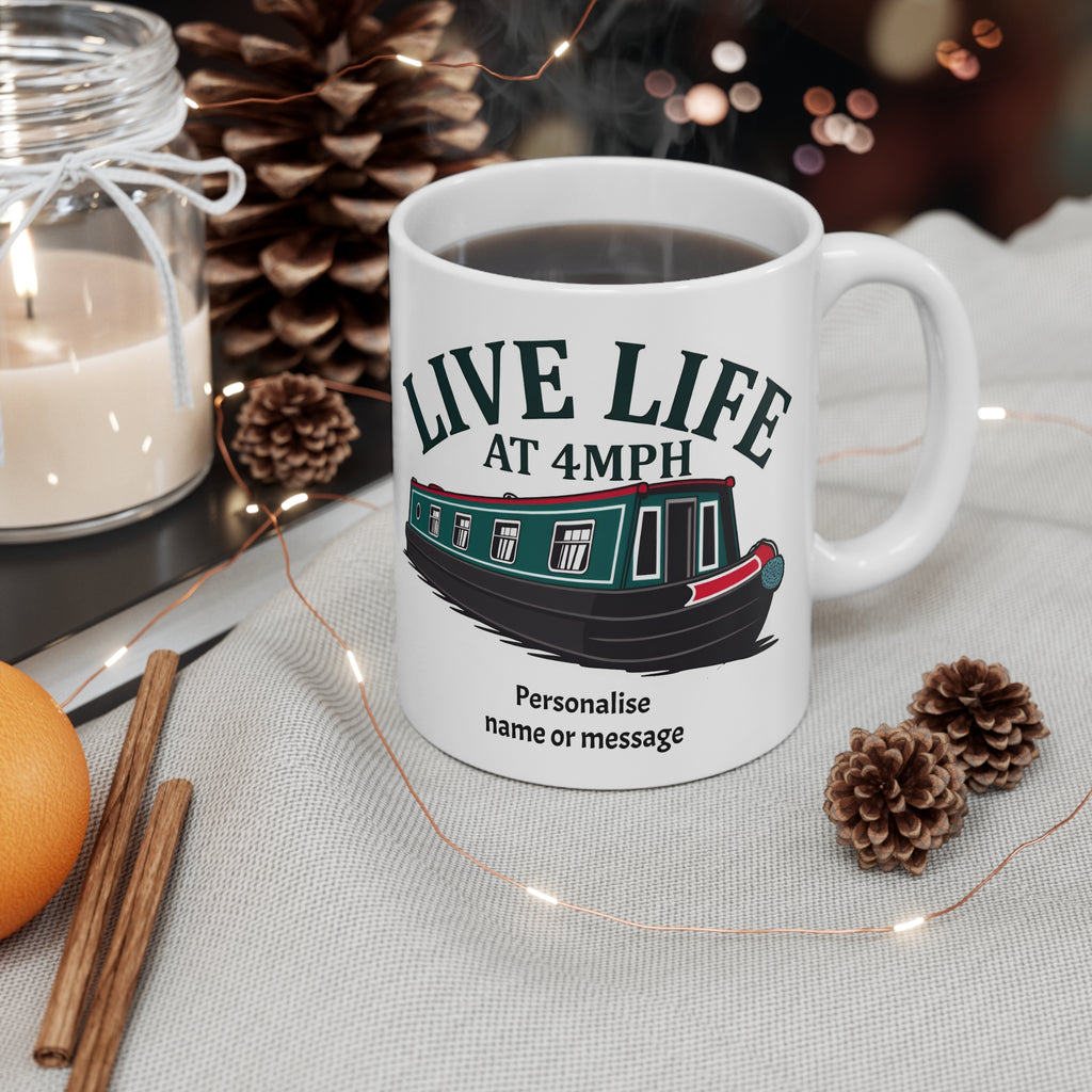 Live Life at 4MPH Canal Boat Mug — Personalised Canal Boat Gift Printify