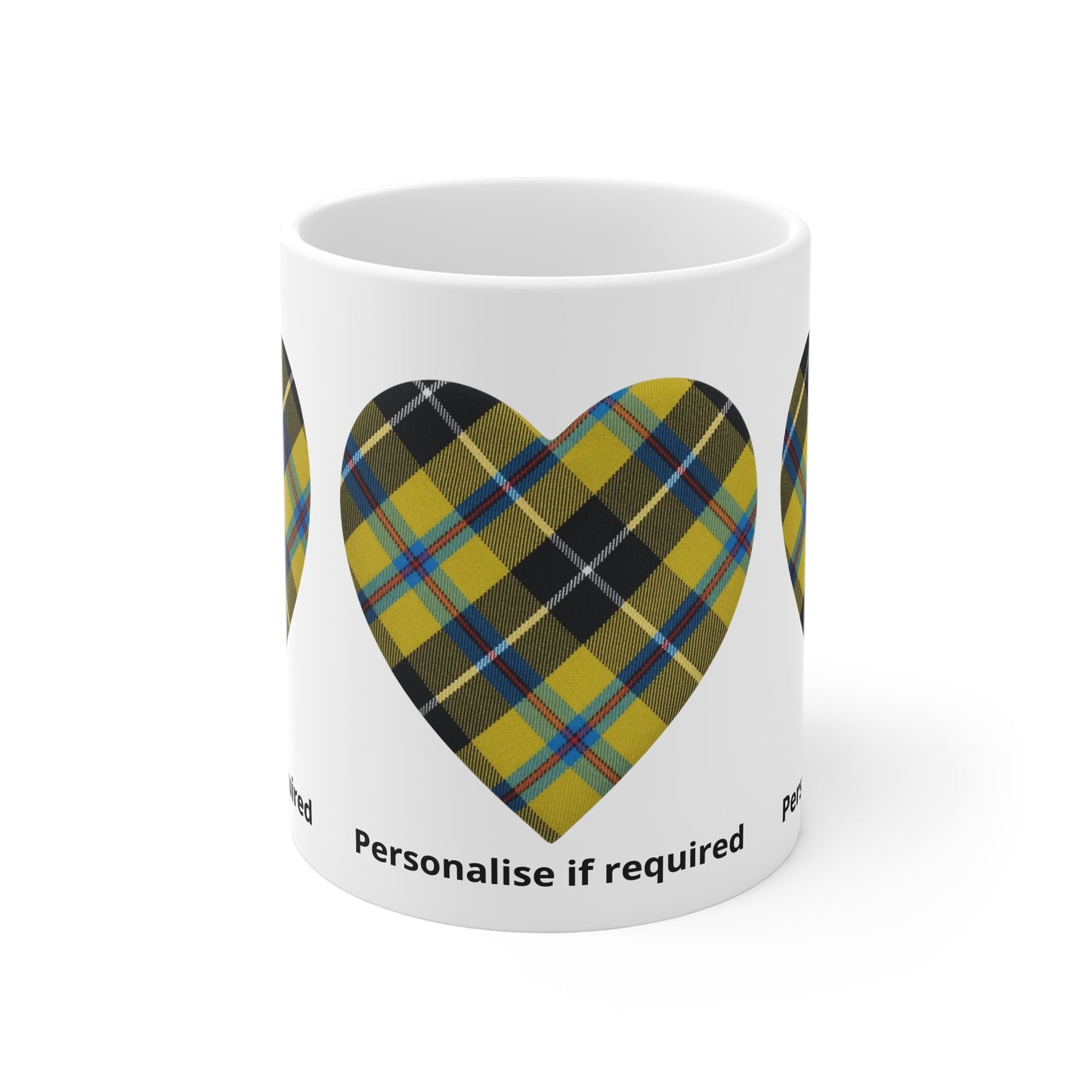 Cornish Tartan Heart Mug - Personalised 11oz Ceramic Coffee Cup | Fat Boris Personalised Collection 