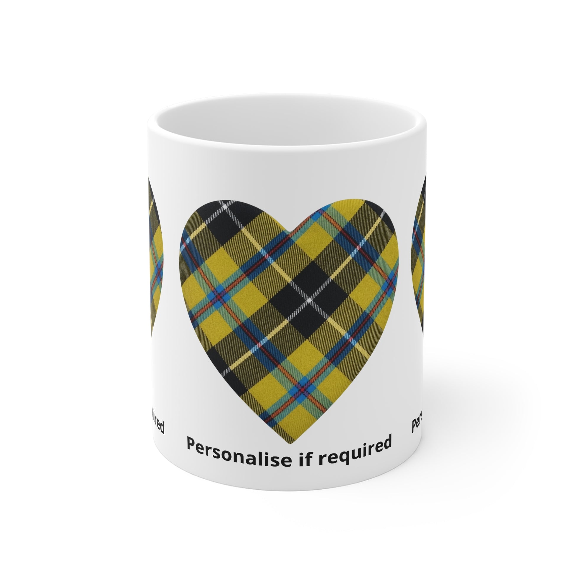 Cornish Tartan Heart Mug - Personalised 11oz Ceramic Coffee Cup | Fat Boris Personalised Collection 