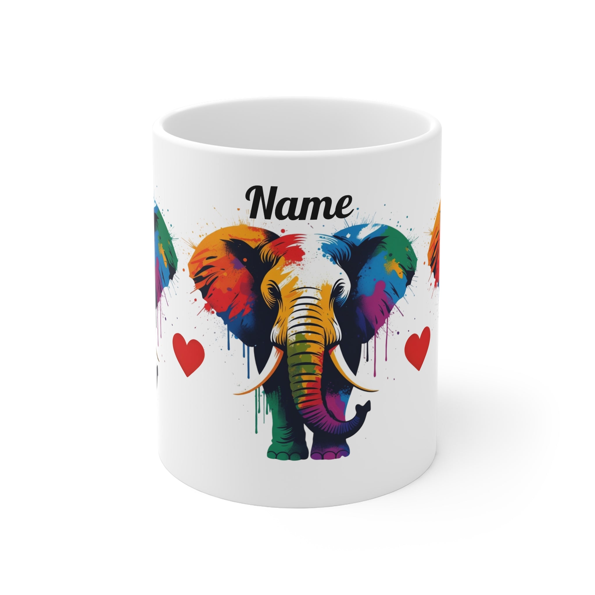 Personalised Colourful Elephant Mug — Custom Name Rainbow Elephant Coffee Cup 