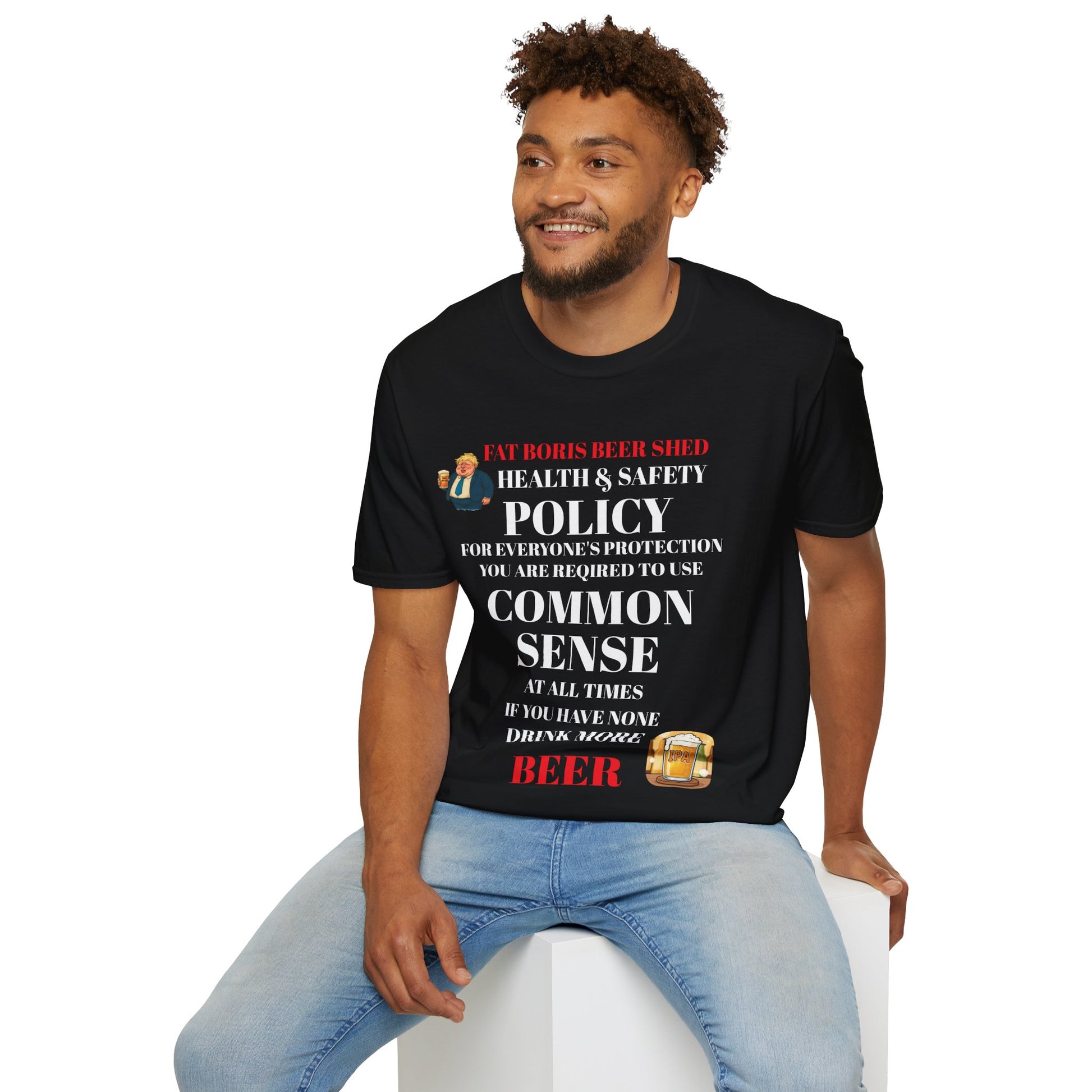 Black t shirt health and safety drink more beer funny graphic 