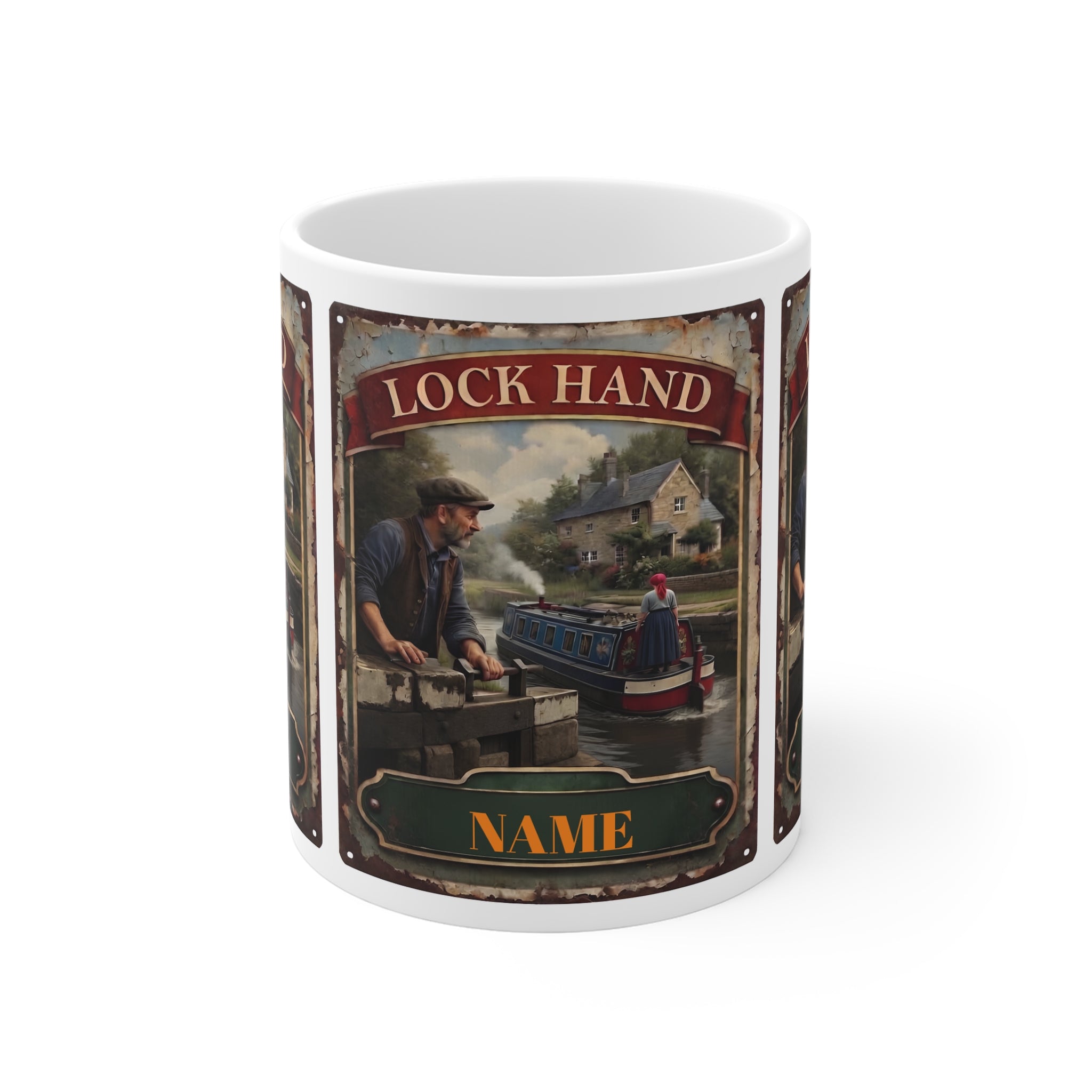 Lock Hand Canal Boat Mug — Personalised Narrowboat & Lockkeeper Coffee Cup 
