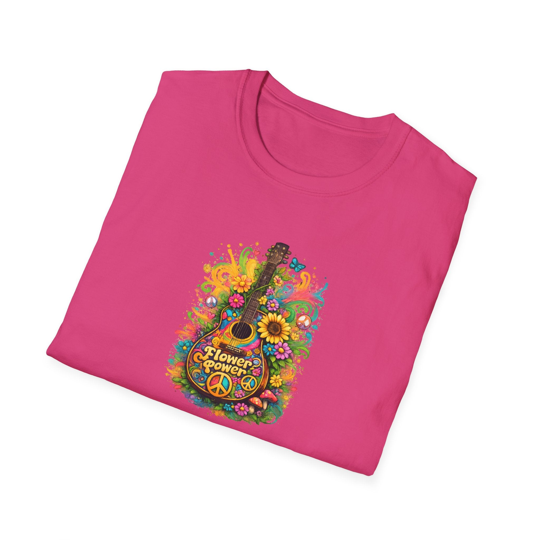 Flower Power Vibe 1960's Design Guitar T-Shirt 