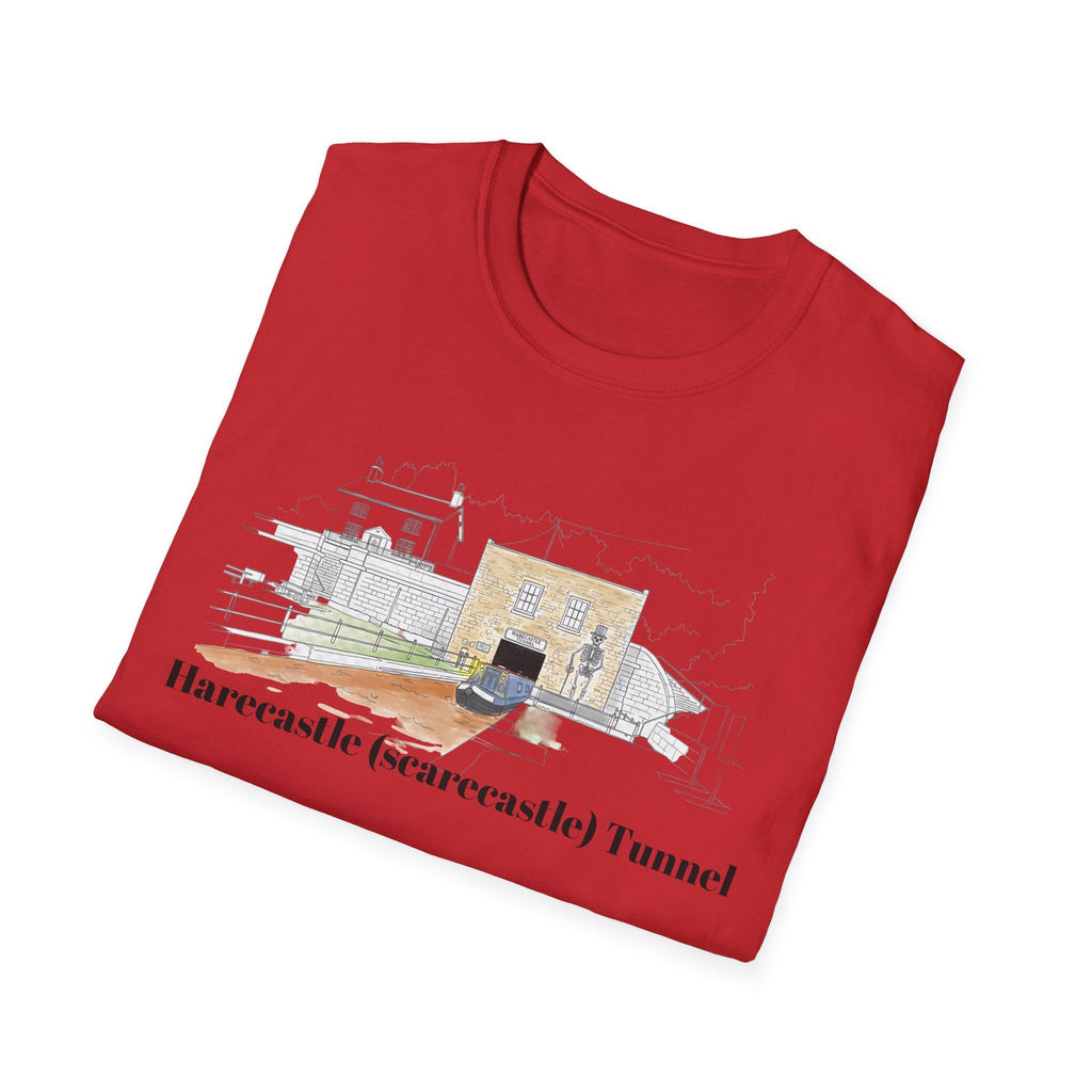 Harecastle  (Scarecastle) Tunnel illustration T-Shirt — Vintage canal narrowboat Tee Printify