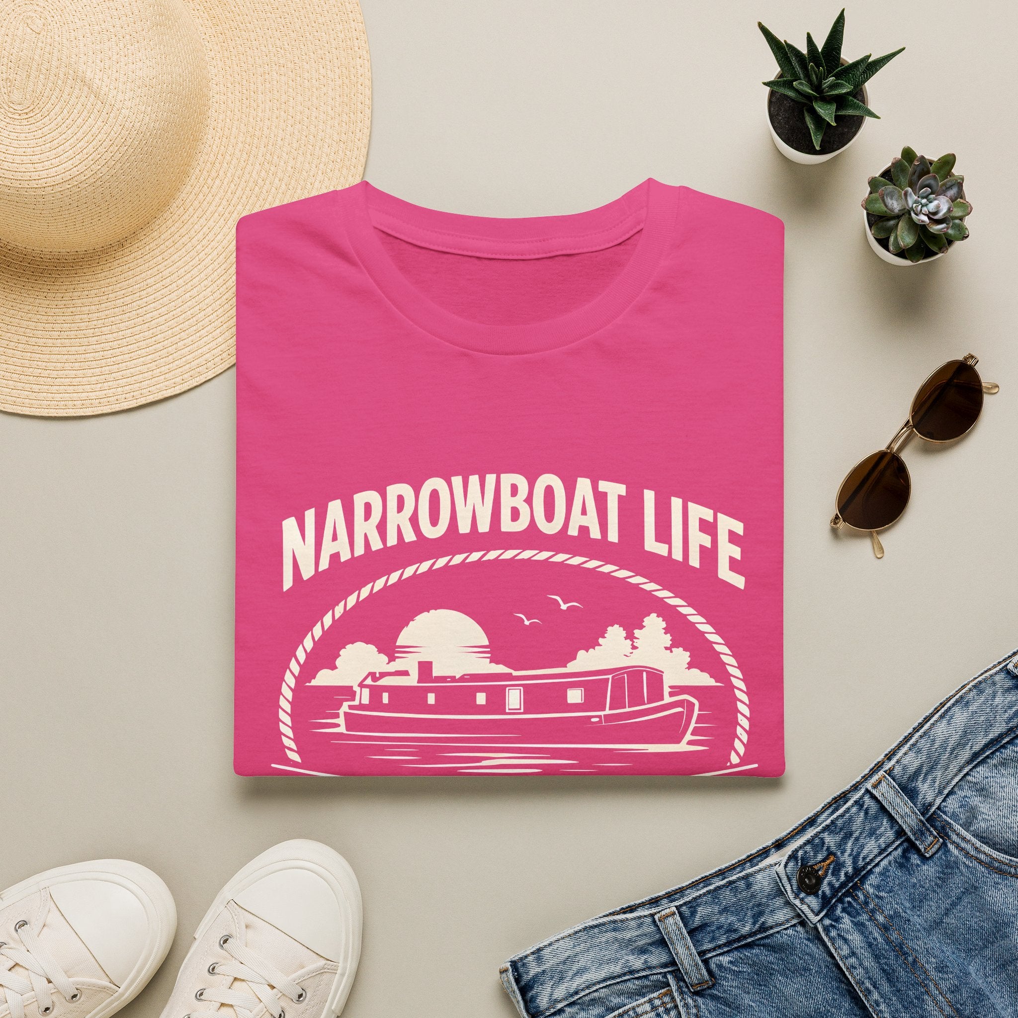 Narrowboat Life T-Shirt – 'No Rush • No Fuss' Canal Boat Tee Printify
