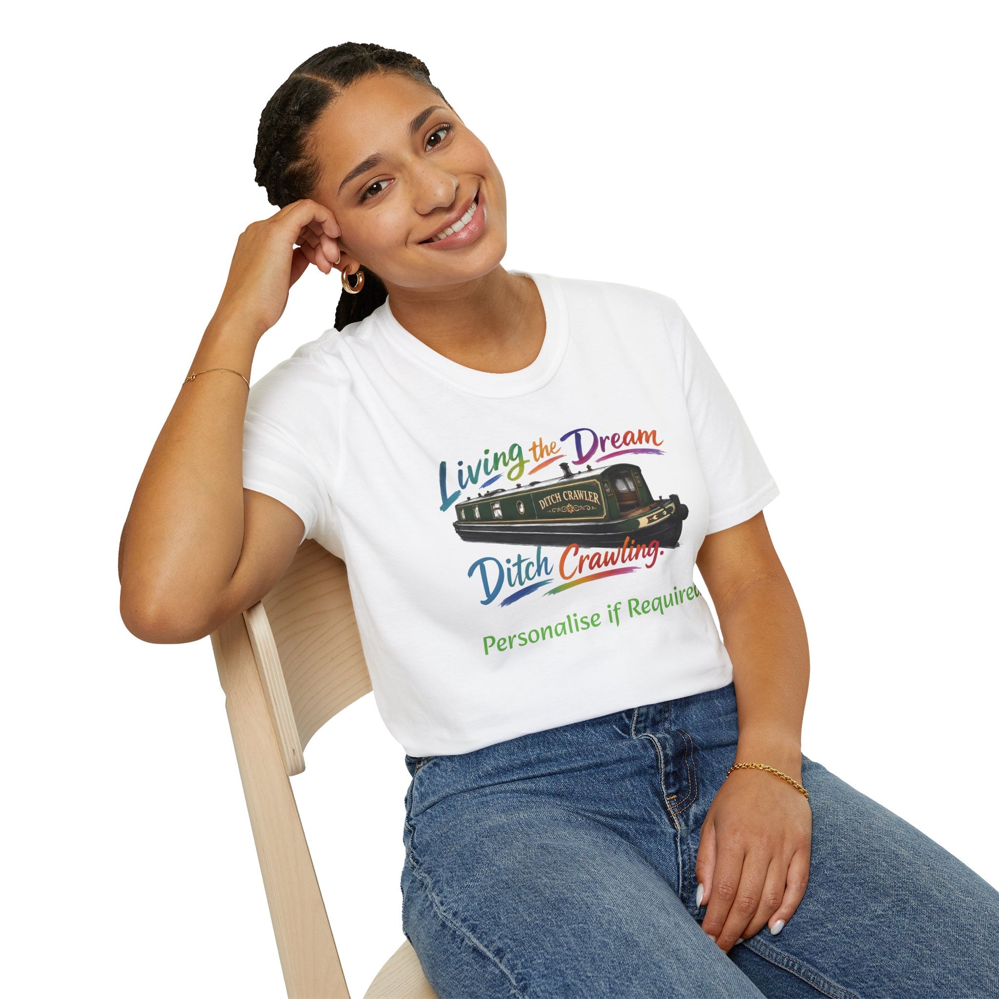 Living the Dream — Ditch Crawling Narrowboat T-Shirt Personalise Option Printify