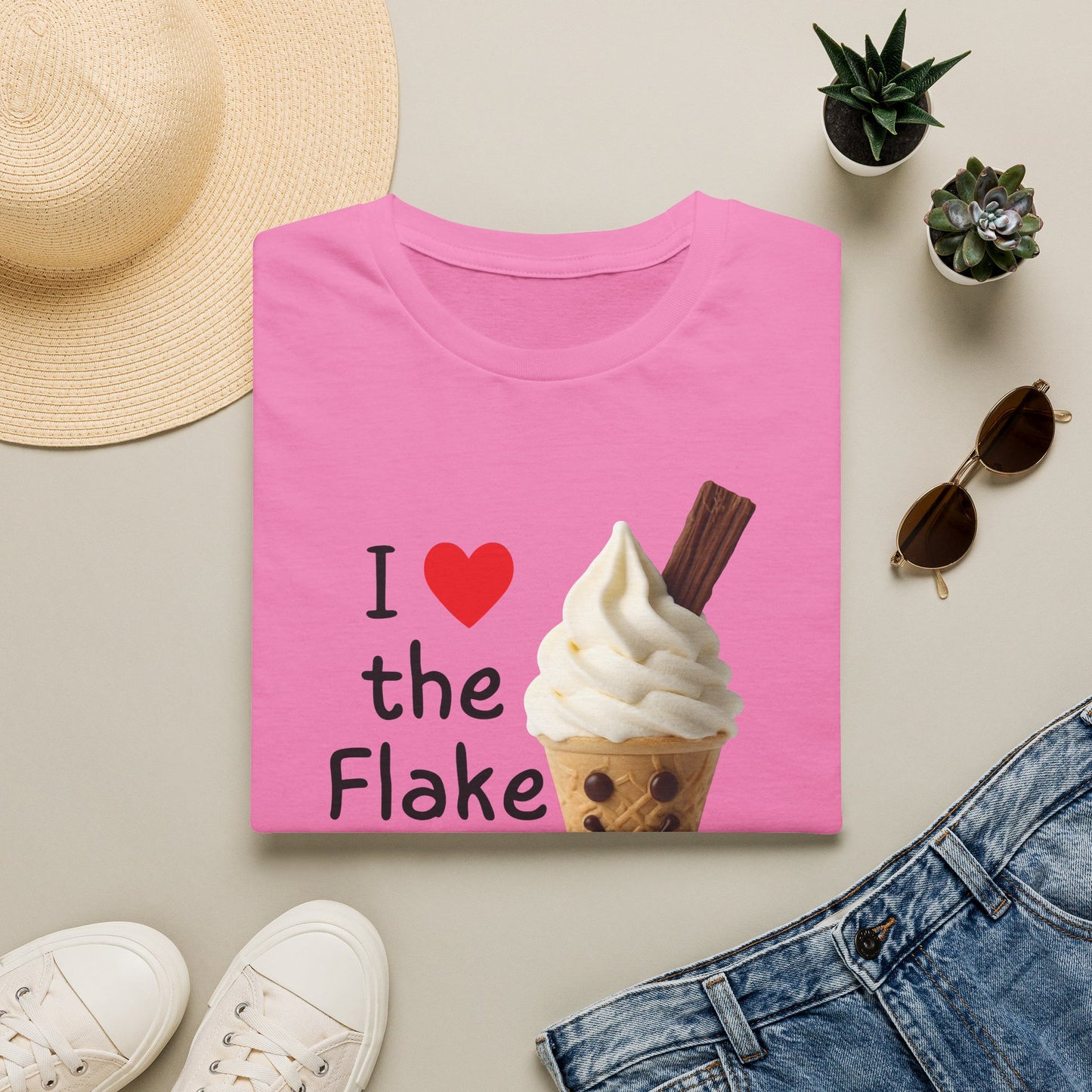 I Love the Flake Whippy Ice Cream T-Shirt | Funny Soft Serve Cone with Cadbury Flake Design Printify
