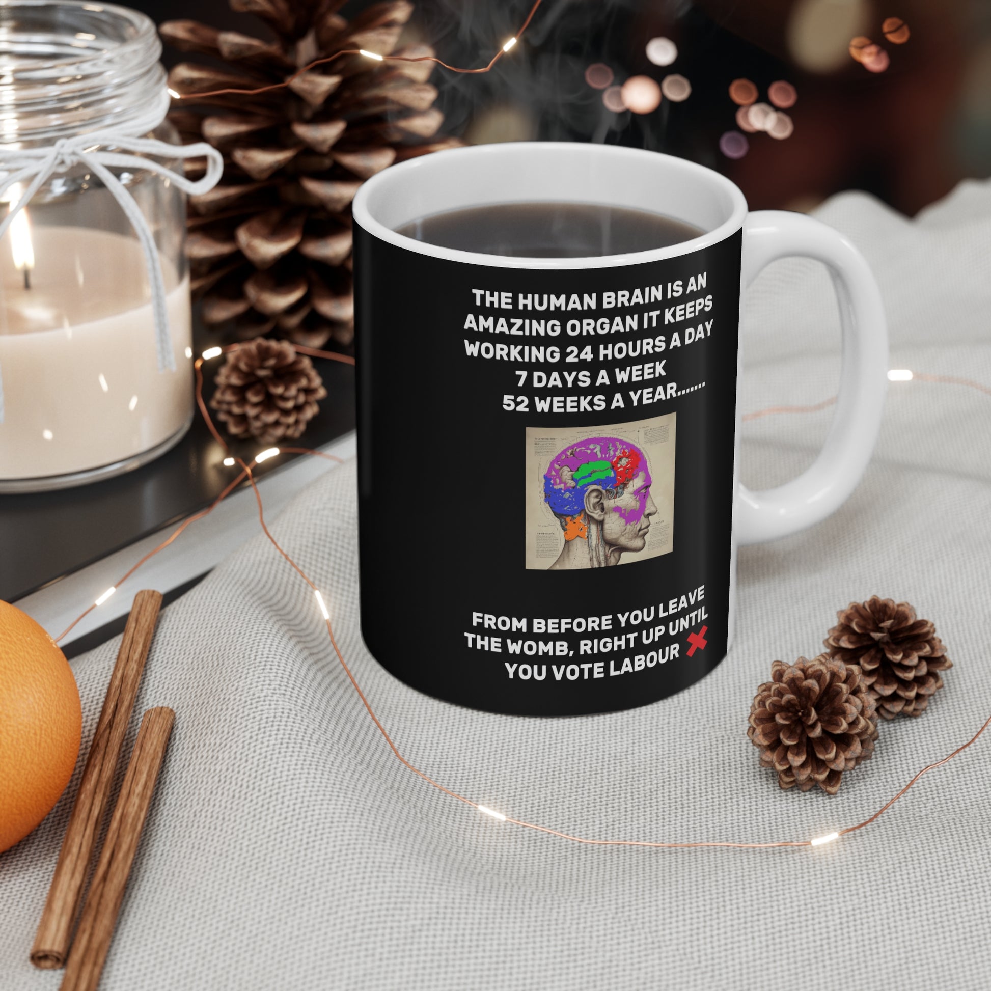 Mug with labour party political message on a table with decorative items