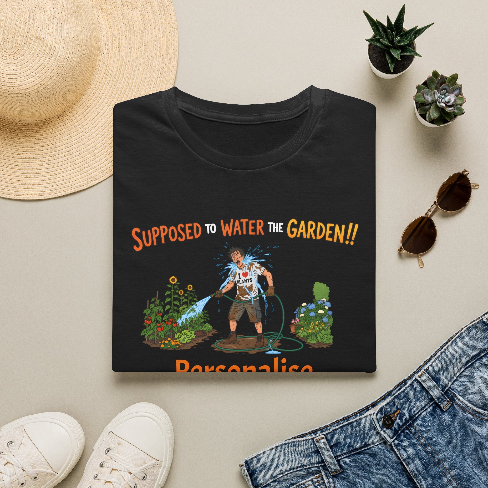 Garden Hose T‑Shirt — “Supposed to Water the Garden!!” Funny Gardener Tee -Personalise Option Printify