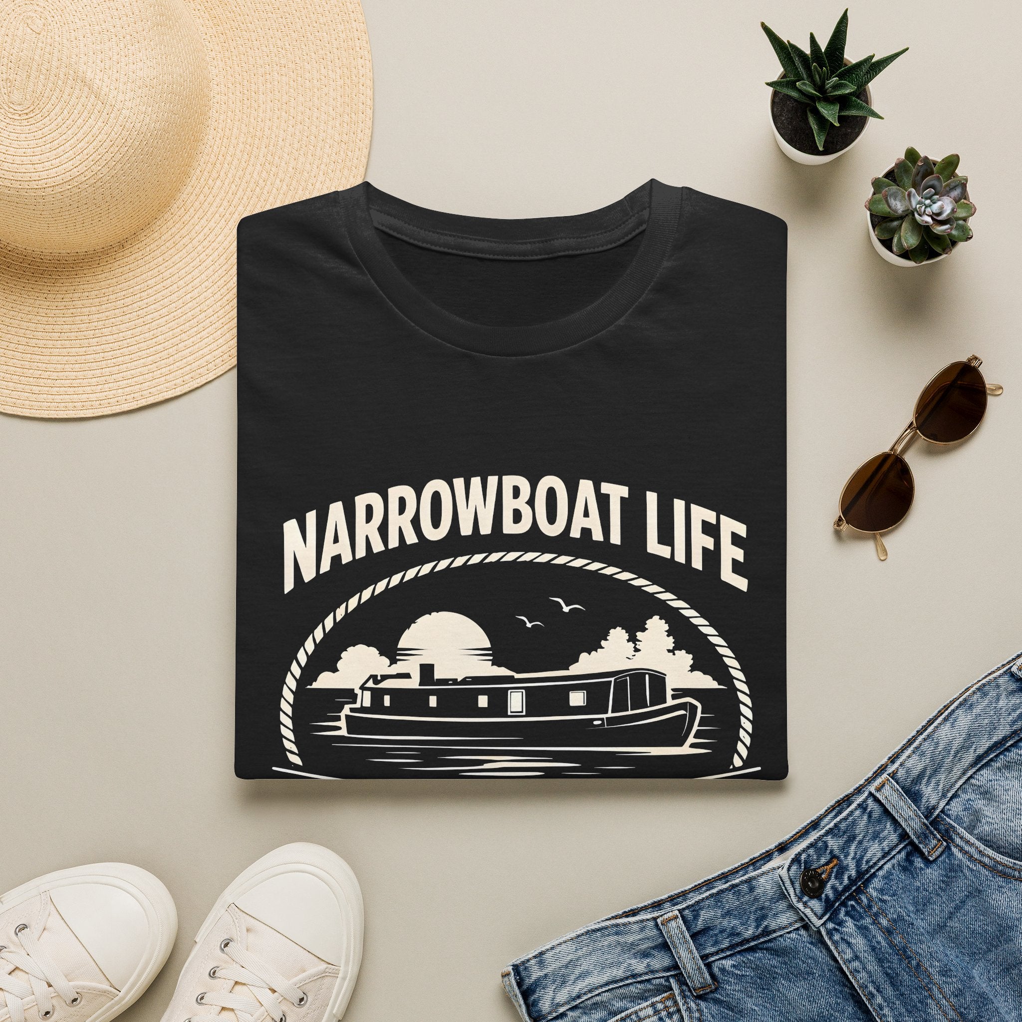 Narrowboat Life T-Shirt – 'No Rush • No Fuss' Canal Boat Tee Printify