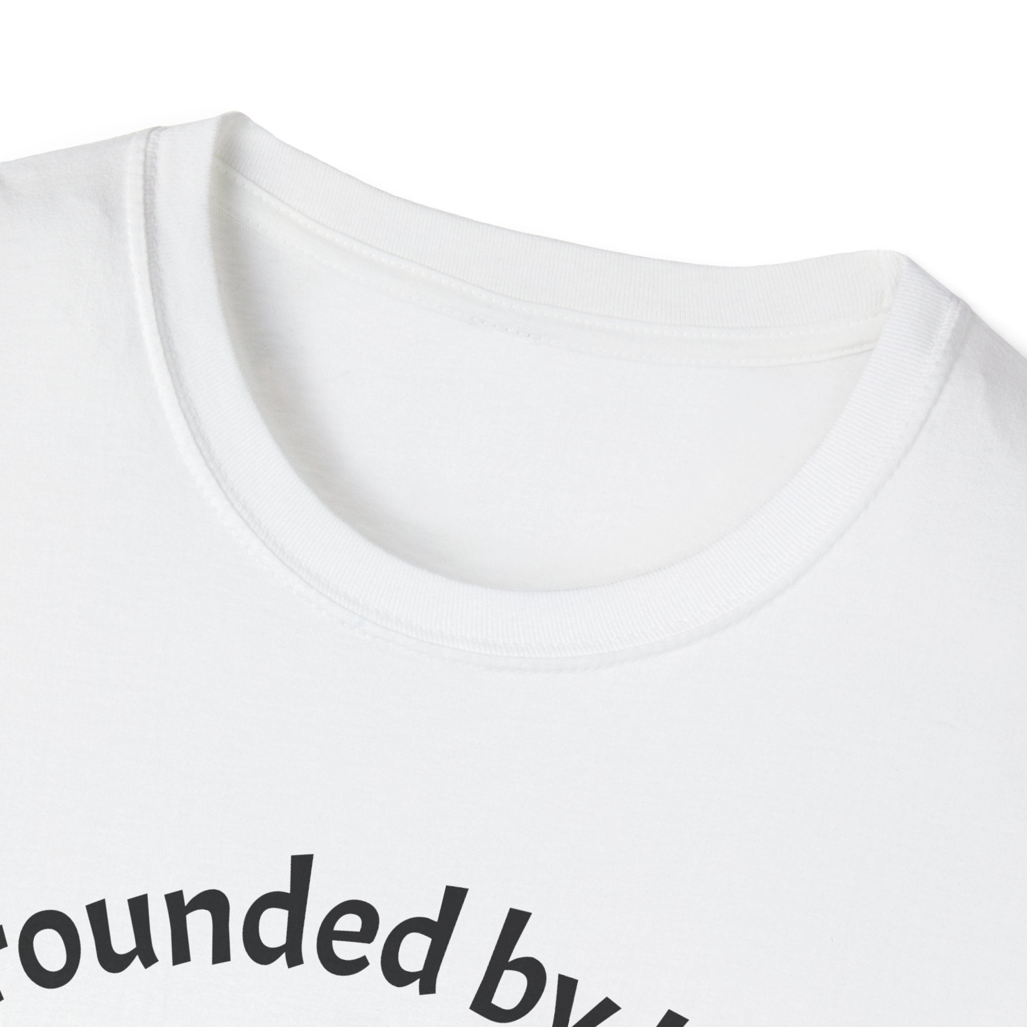 White t-shirt with 'Rounded by' text on a white background slow horses tv show