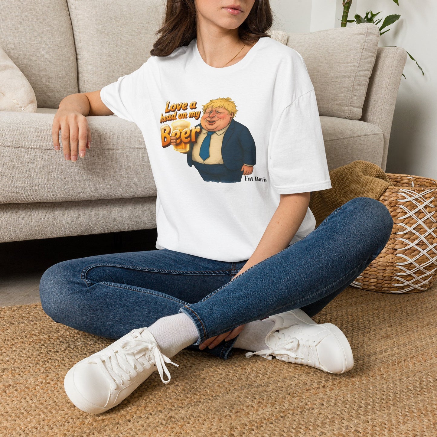 Political Caricature T‑Shirt — "Love a Head on My Beer" Funny Boris Johnson Design Printify
