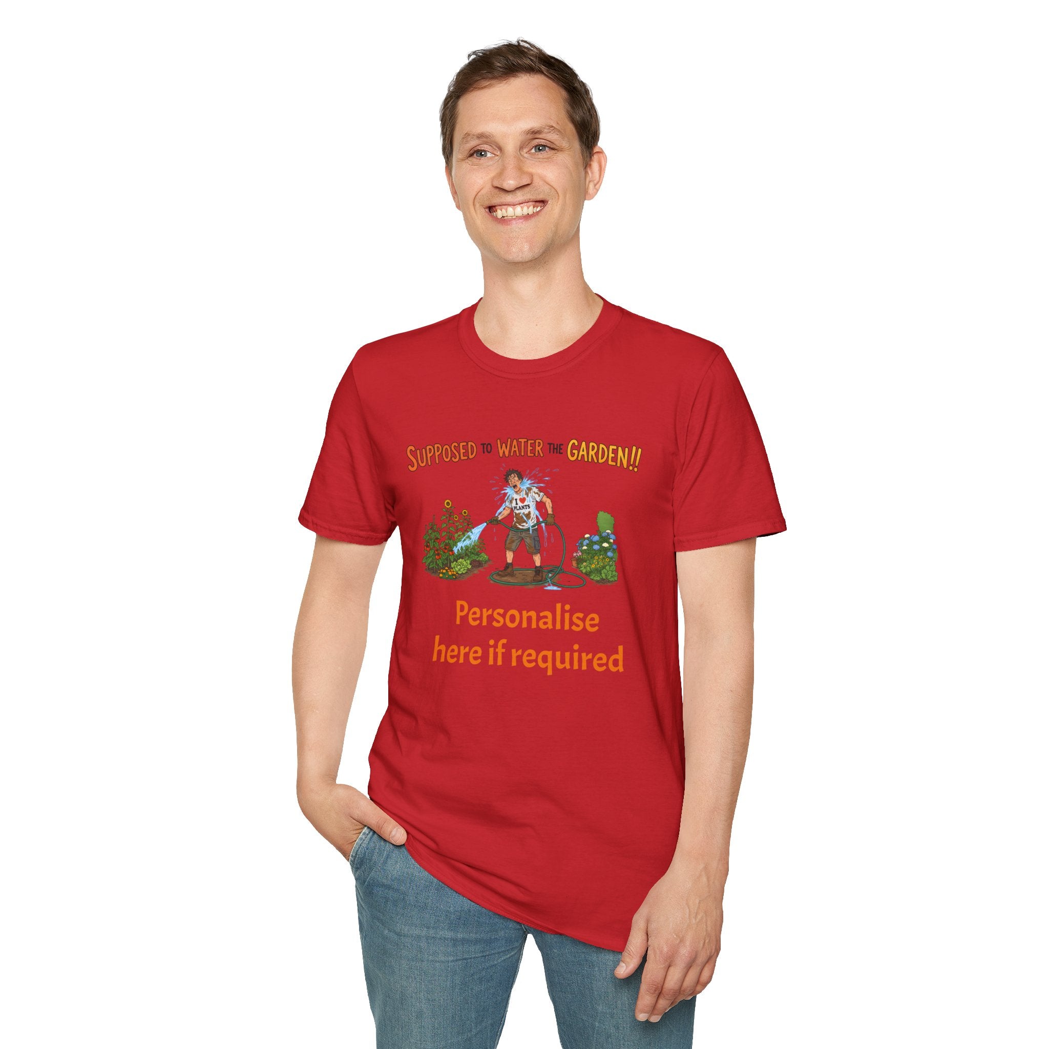 Garden Hose T‑Shirt — “Supposed to Water the Garden!!” Funny Gardener Tee -Personalise Option Printify