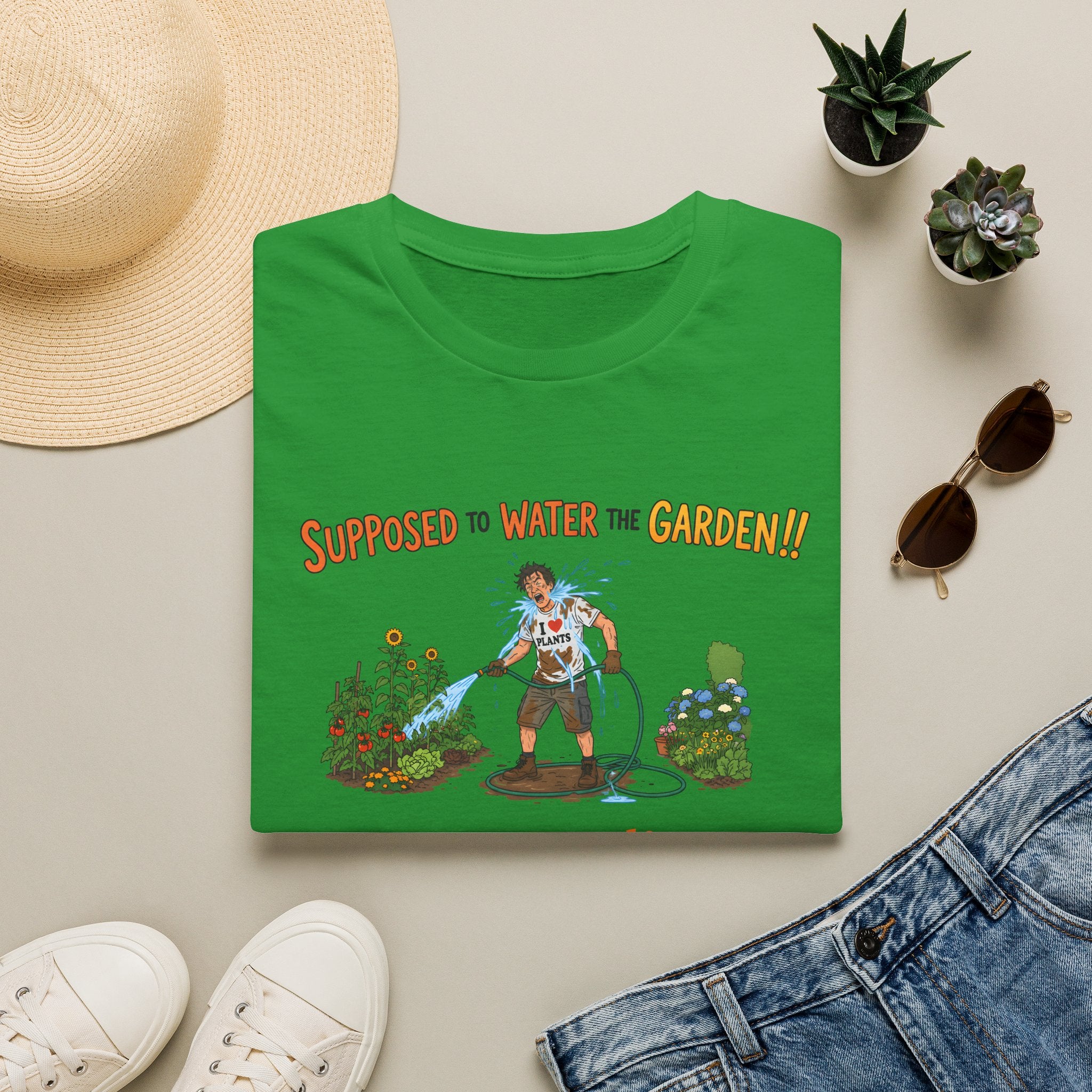 Garden Hose T‑Shirt — “Supposed to Water the Garden!!” Funny Gardener Tee -Personalise Option Printify