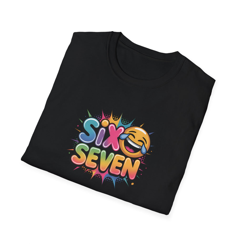 Folded black Graphic Tee - 6 7 Meme with Laughing Emoji Design
