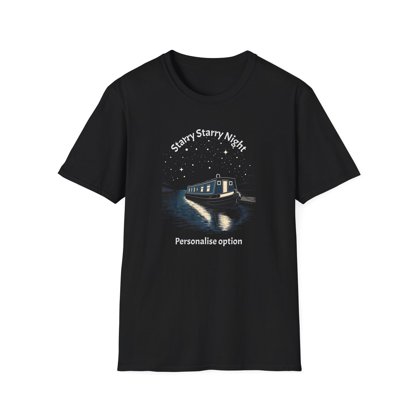 Starry Night Narrowboat T-Shirt – Personalised Canal Scene Printify