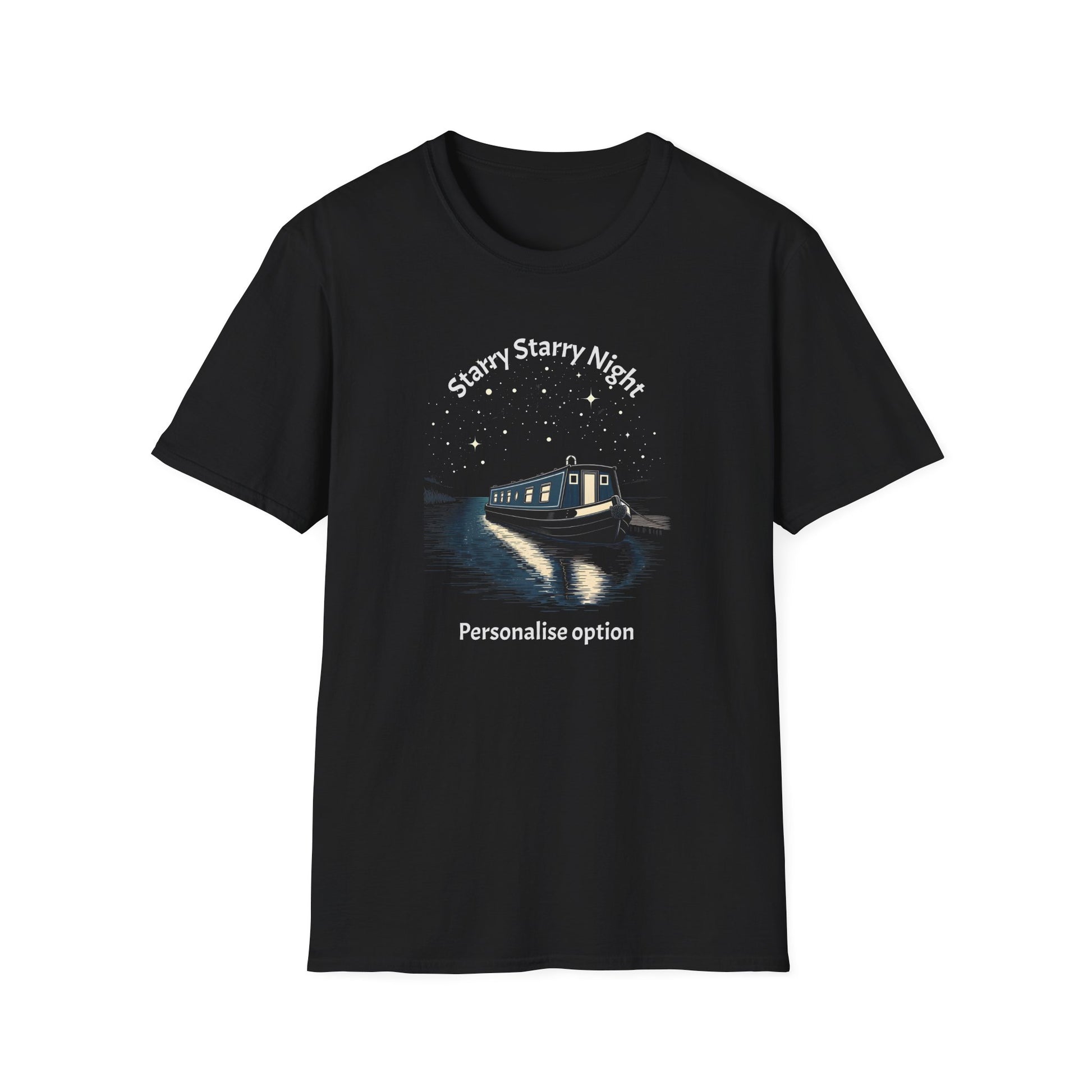 Starry Night Narrowboat T-Shirt – Personalised Canal Scene Printify