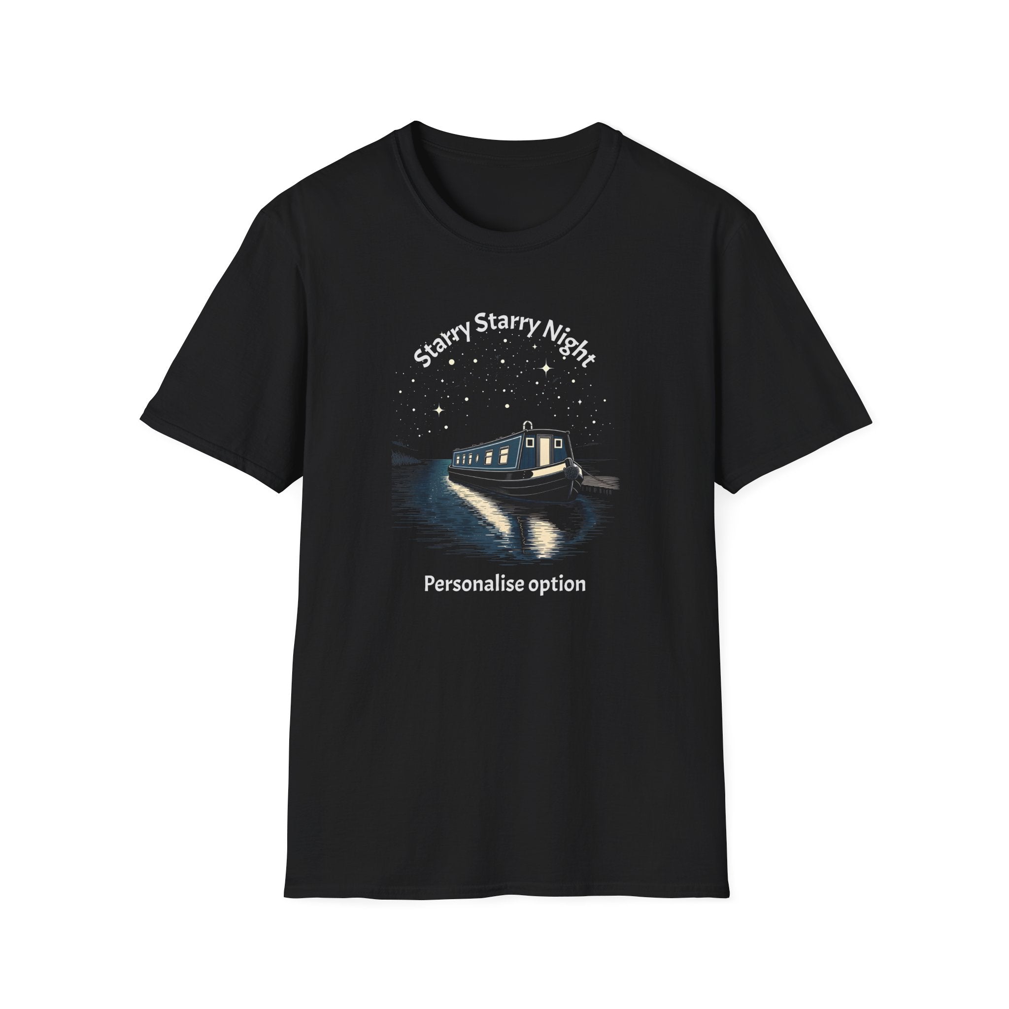 Starry Night Narrowboat T-Shirt – Personalised Canal Scene Printify