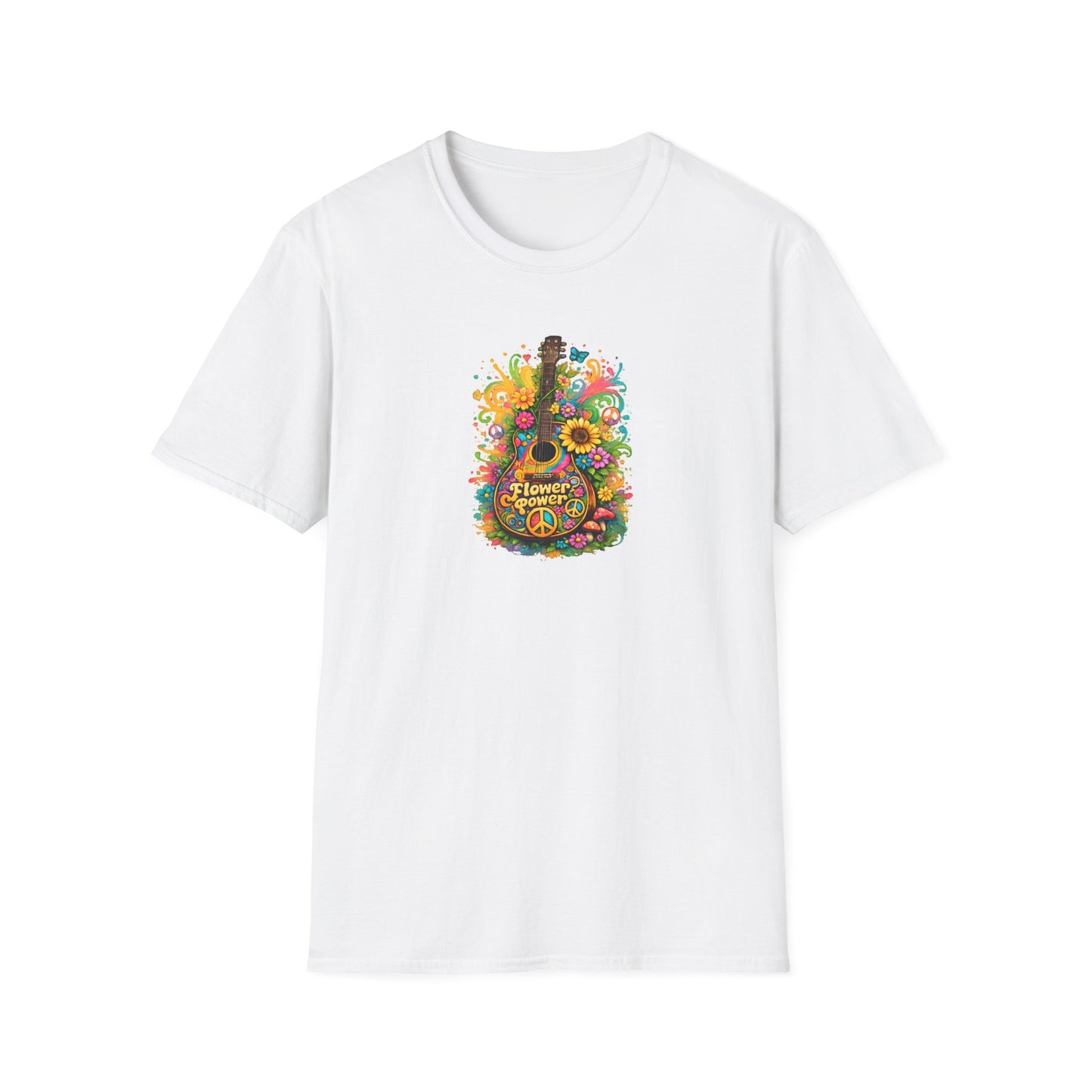 Flower Power Vibe 1960's Design Guitar T-Shirt 