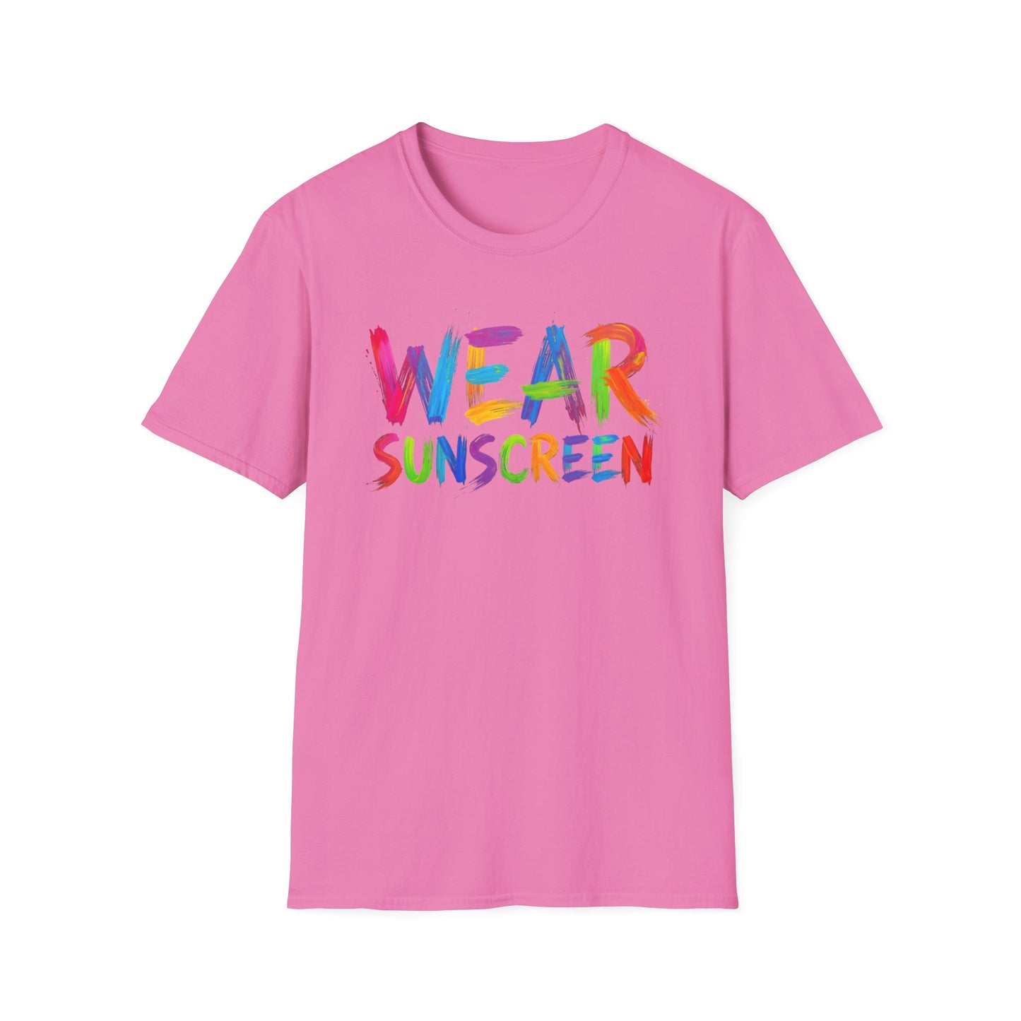 Wear Sunscreen T-Shirt — Colorful Brushstroke Sun Safety Tee Printify