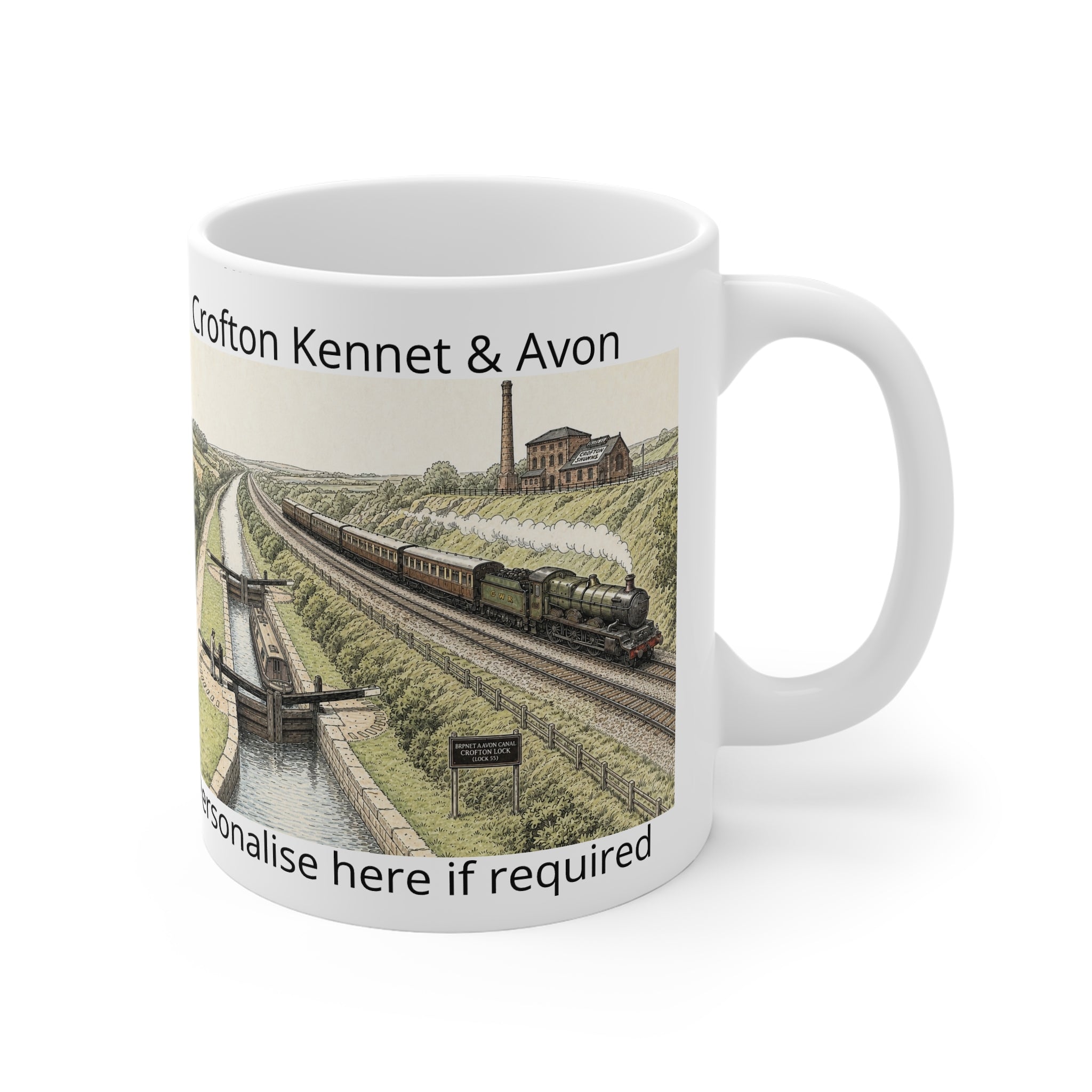 Personalised Crofton Kennet & Avon Vintage Railway & Canal Mug | Nostalgic Train & Lockscape Coffee Cup | Fat Boris Canal Collection Printify