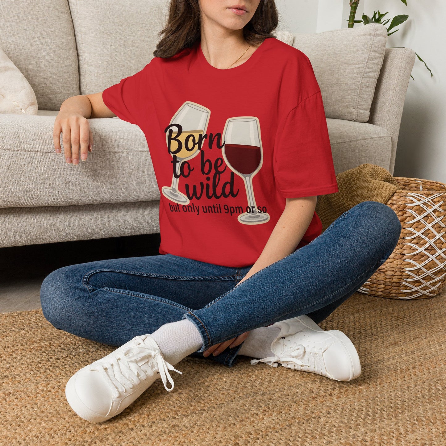 Born to Be Wild But Only Until 9pm or So Wine T-Shirt | Gildan Softstyle Printify