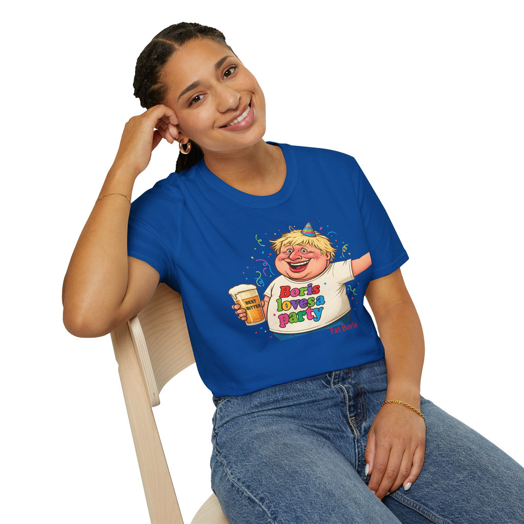 Fat Boris "Boris Loves A Party" T-Shirt uk  Boris Johnson political Satire