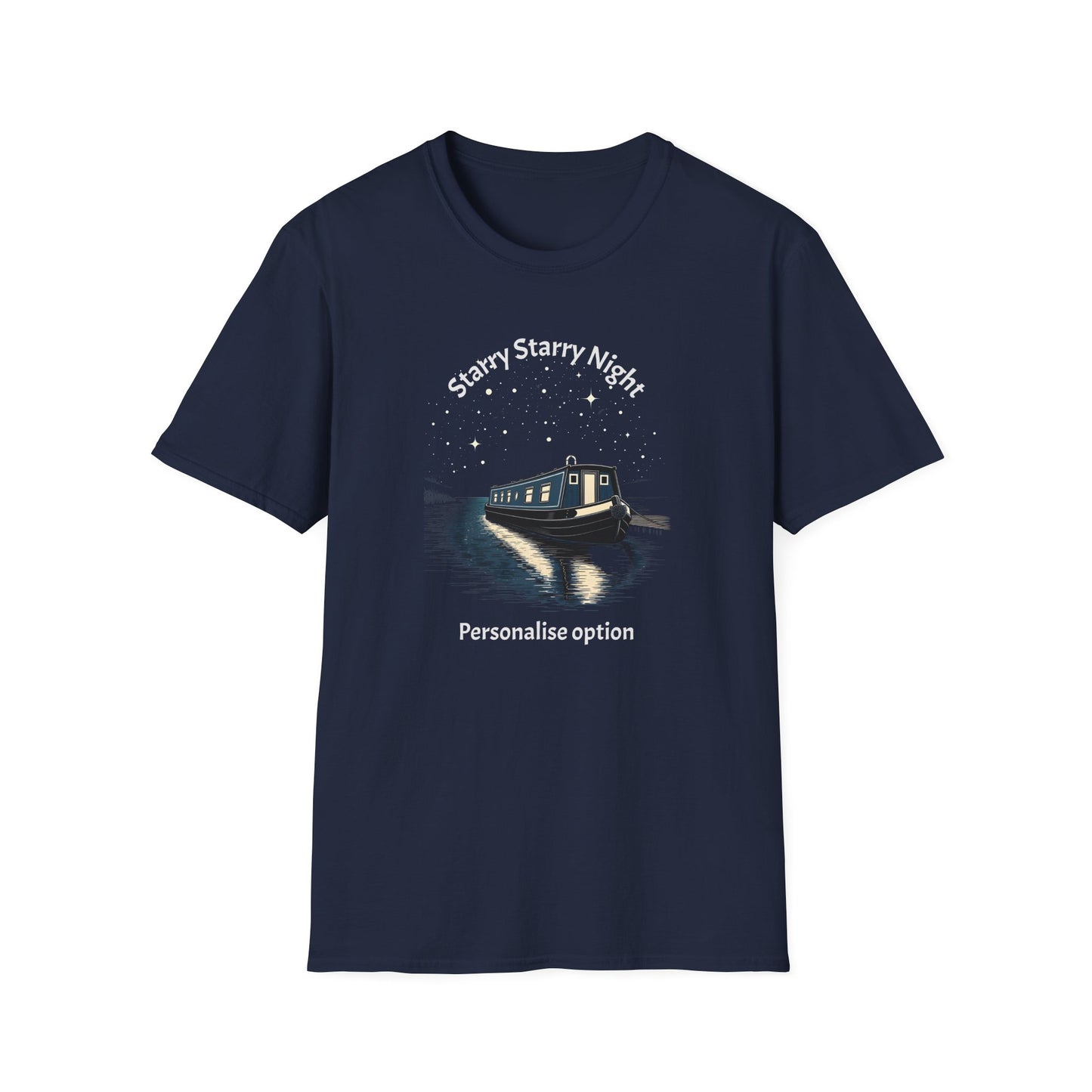 Starry Night Narrowboat T-Shirt – Personalised Canal Scene Printify