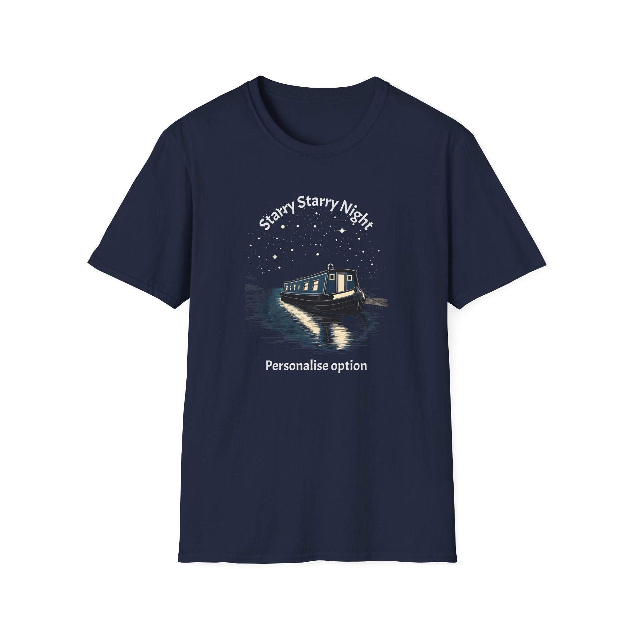 Starry Night Narrowboat T-Shirt – Personalised Canal Scene Printify